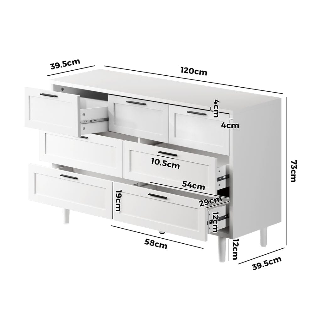 Oikiture Chest of Drawers CASSETTIERA 7 Chest of Drawers Dresser Tallboy White