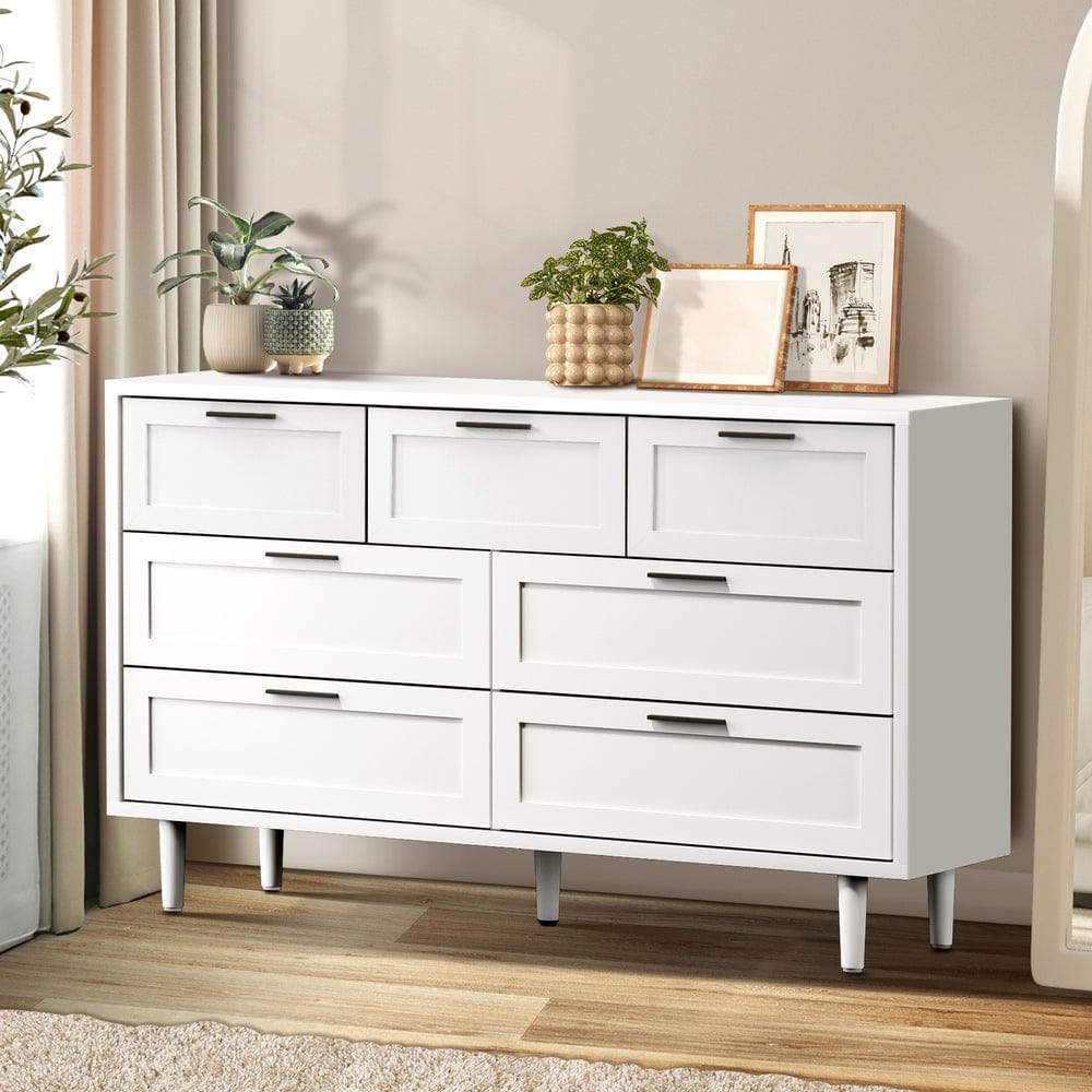 Oikiture Chest of Drawers CASSETTIERA 7 Chest of Drawers Dresser Tallboy White