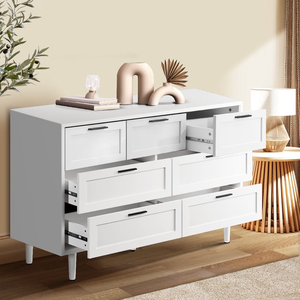 Oikiture Chest of Drawers CASSETTIERA 7 Chest of Drawers Dresser Tallboy White