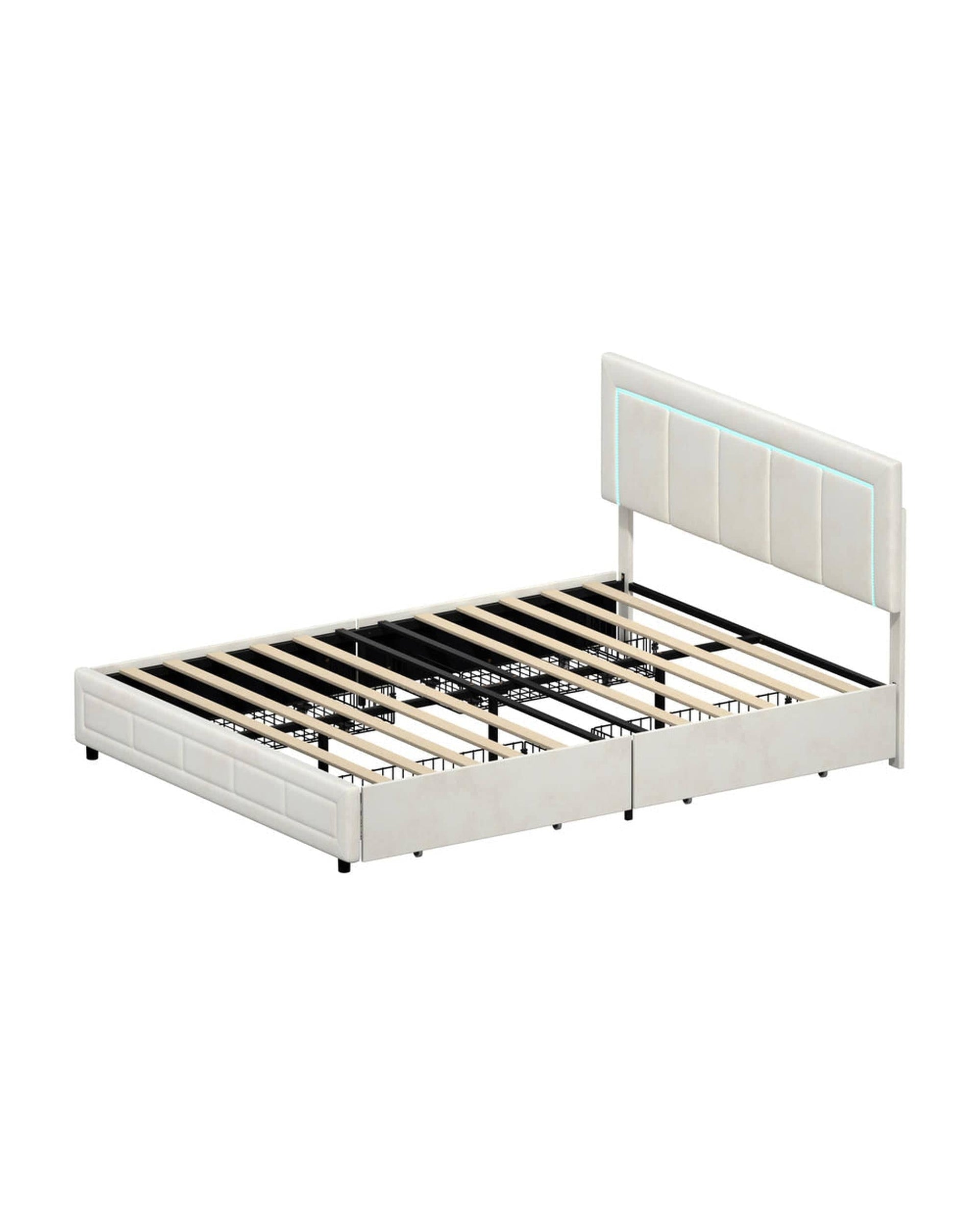 Oikiture Bedframe CLOUD LED Bed Frame 4 Drawers Adjustable Head Beige