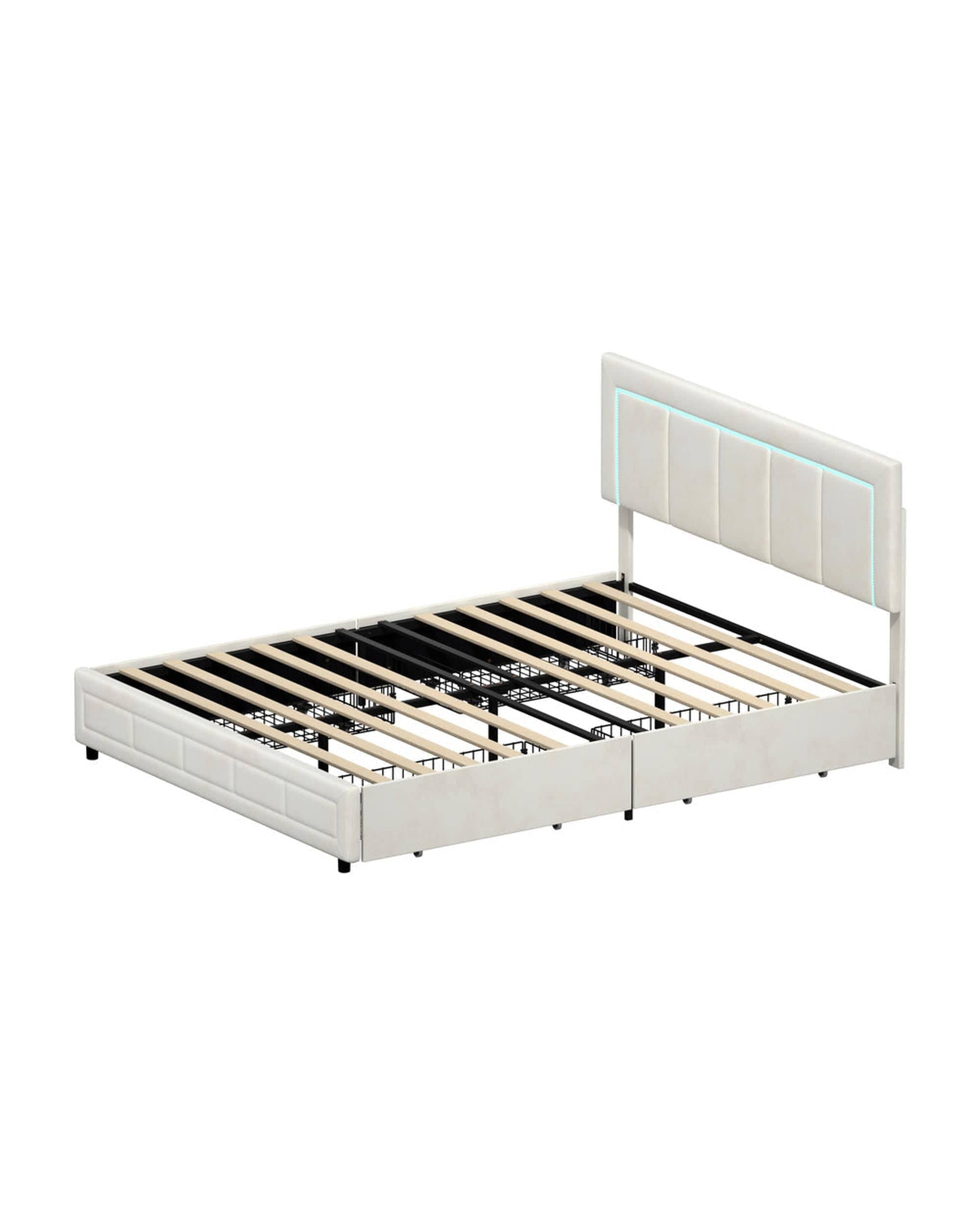 Oikiture Bedframe CLOUD LED Bed Frame 4 Drawers Adjustable Head Beige