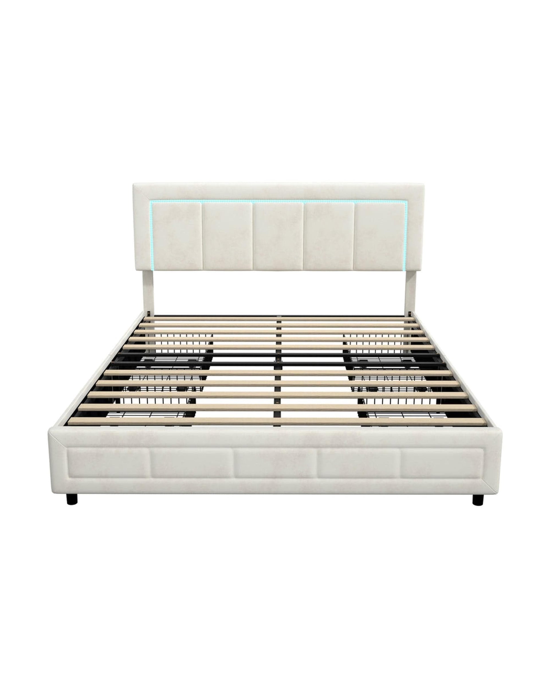 Oikiture Bedframe CLOUD LED Bed Frame 4 Drawers Adjustable Head Beige