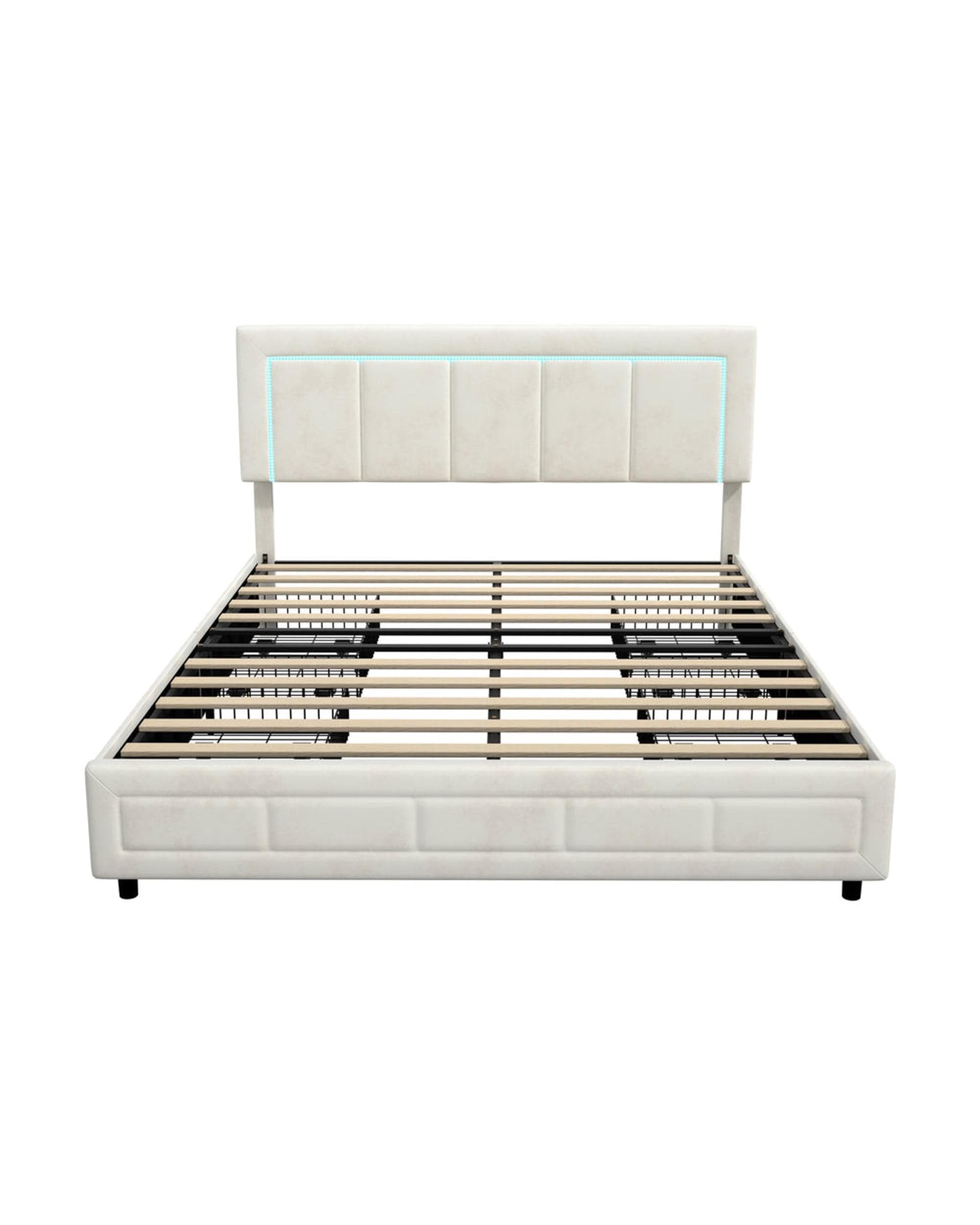 Oikiture Bedframe CLOUD LED Bed Frame 4 Drawers Adjustable Head Beige