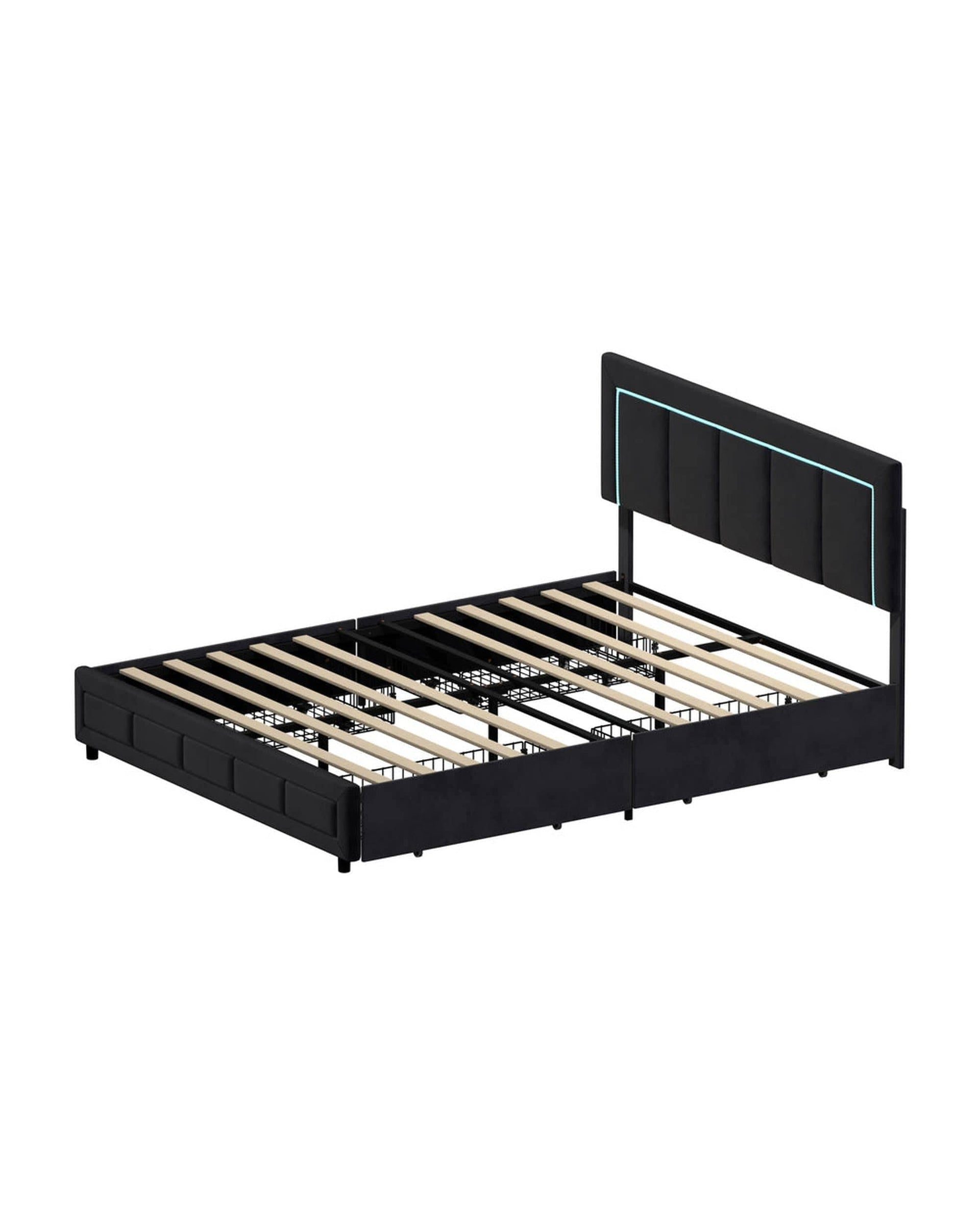 Oikiture Bedframe CLOUD LED Bed Frame 4 Drawers Adjustable Head BLACK