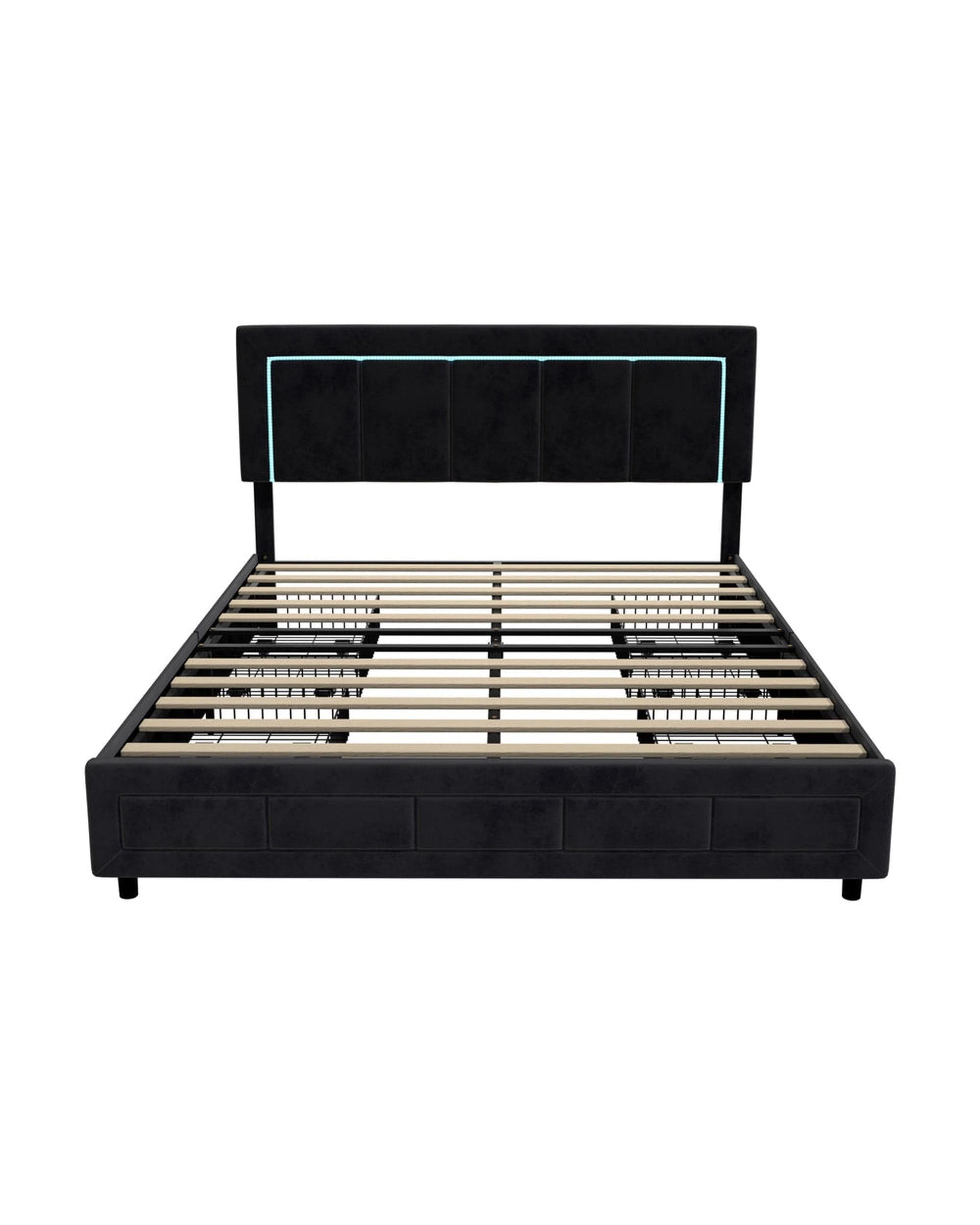Oikiture Bedframe CLOUD LED Bed Frame 4 Drawers Adjustable Head BLACK