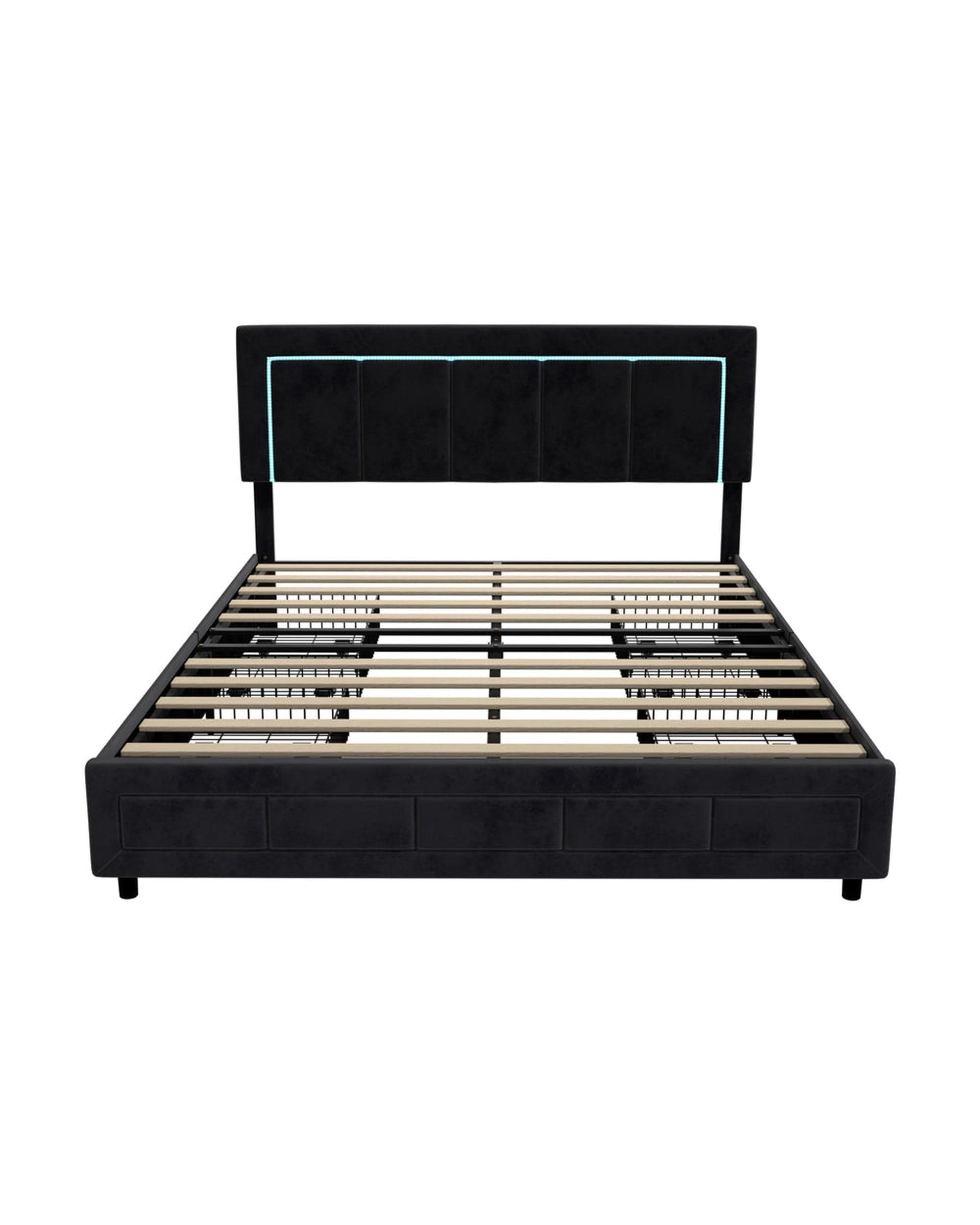 Oikiture Bedframe CLOUD LED Bed Frame 4 Drawers Adjustable Head BLACK