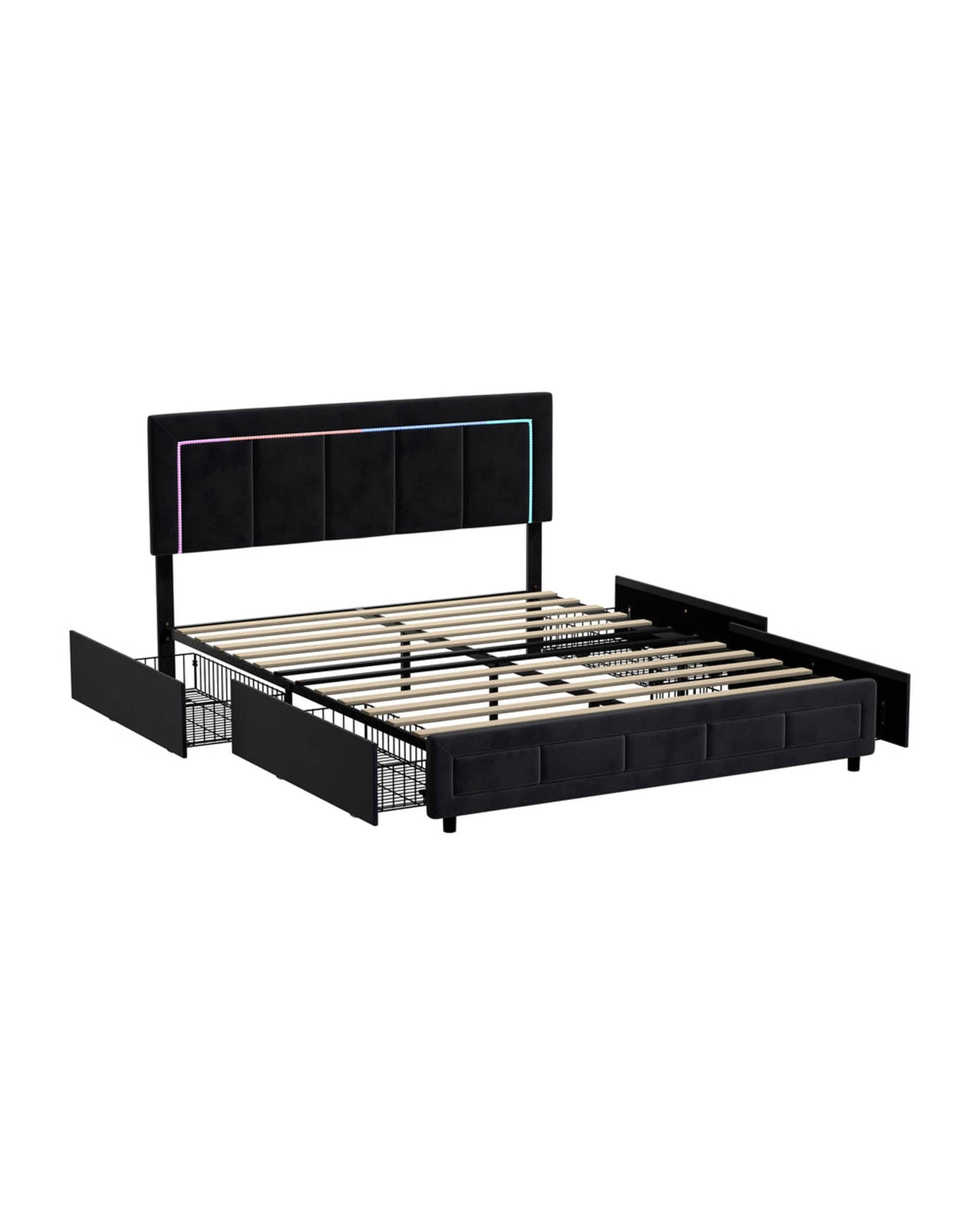 Oikiture Bedframe CLOUD LED Bed Frame 4 Drawers Adjustable Head BLACK