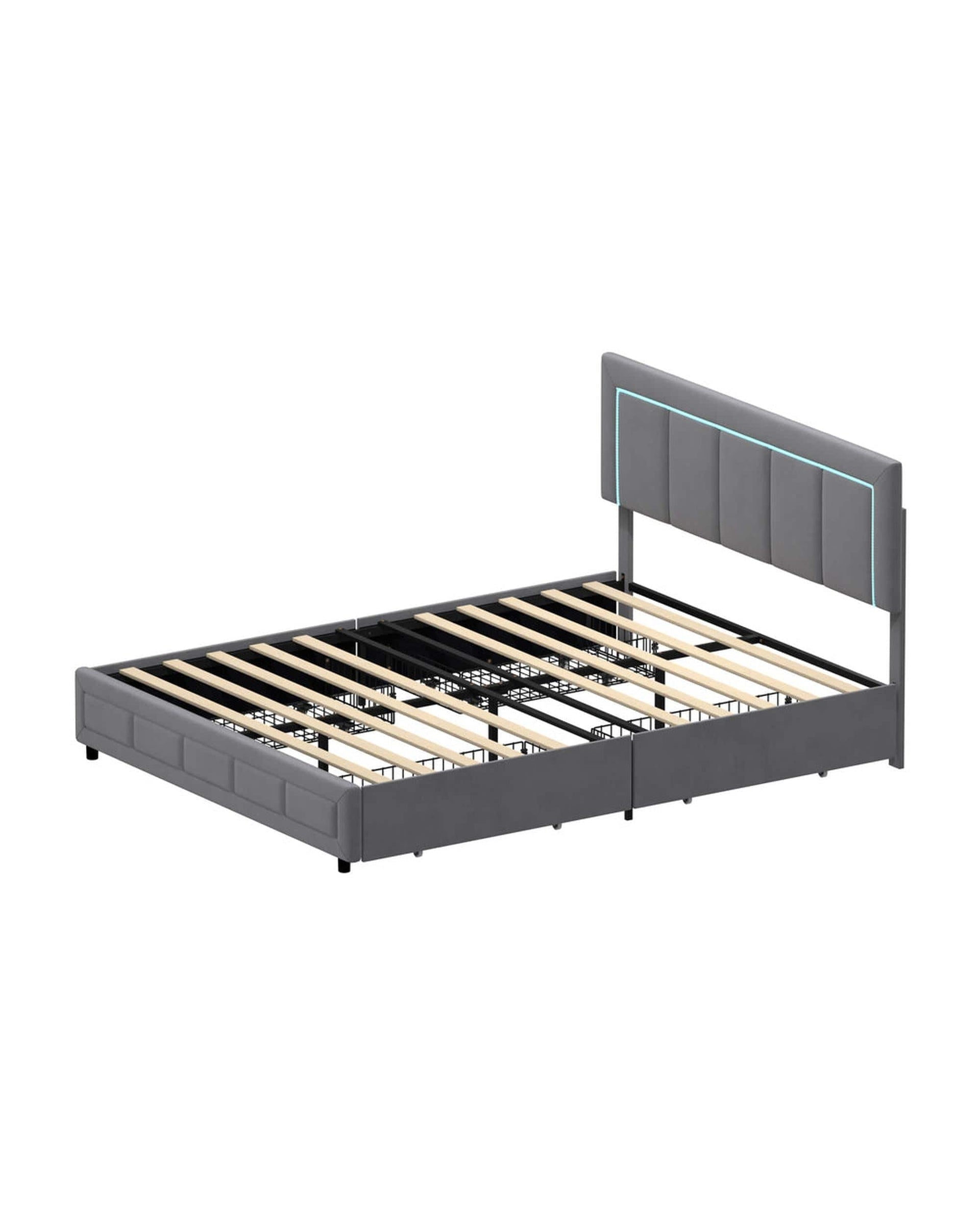 Oikiture Bedframe CLOUD LED Bed Frame 4 Drawers Adjustable Head Velvet