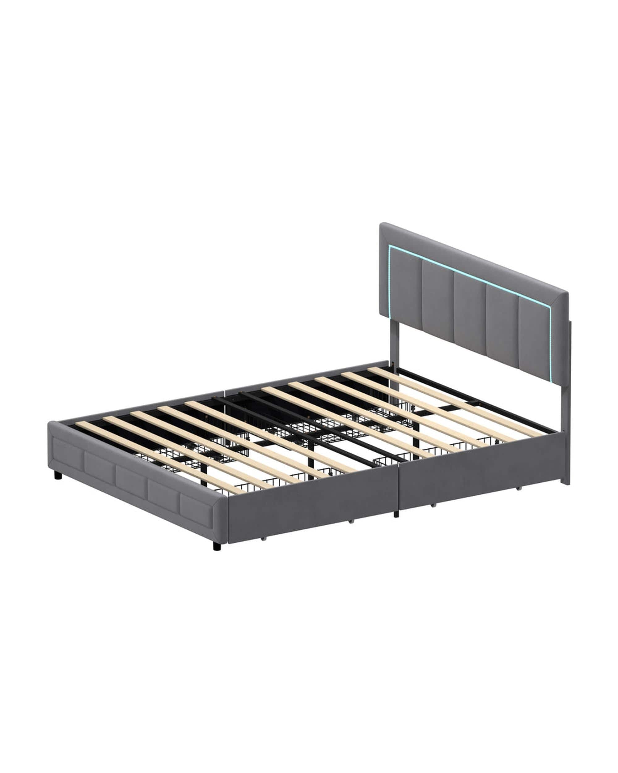 Oikiture Bedframe CLOUD LED Bed Frame 4 Drawers Adjustable Head Velvet