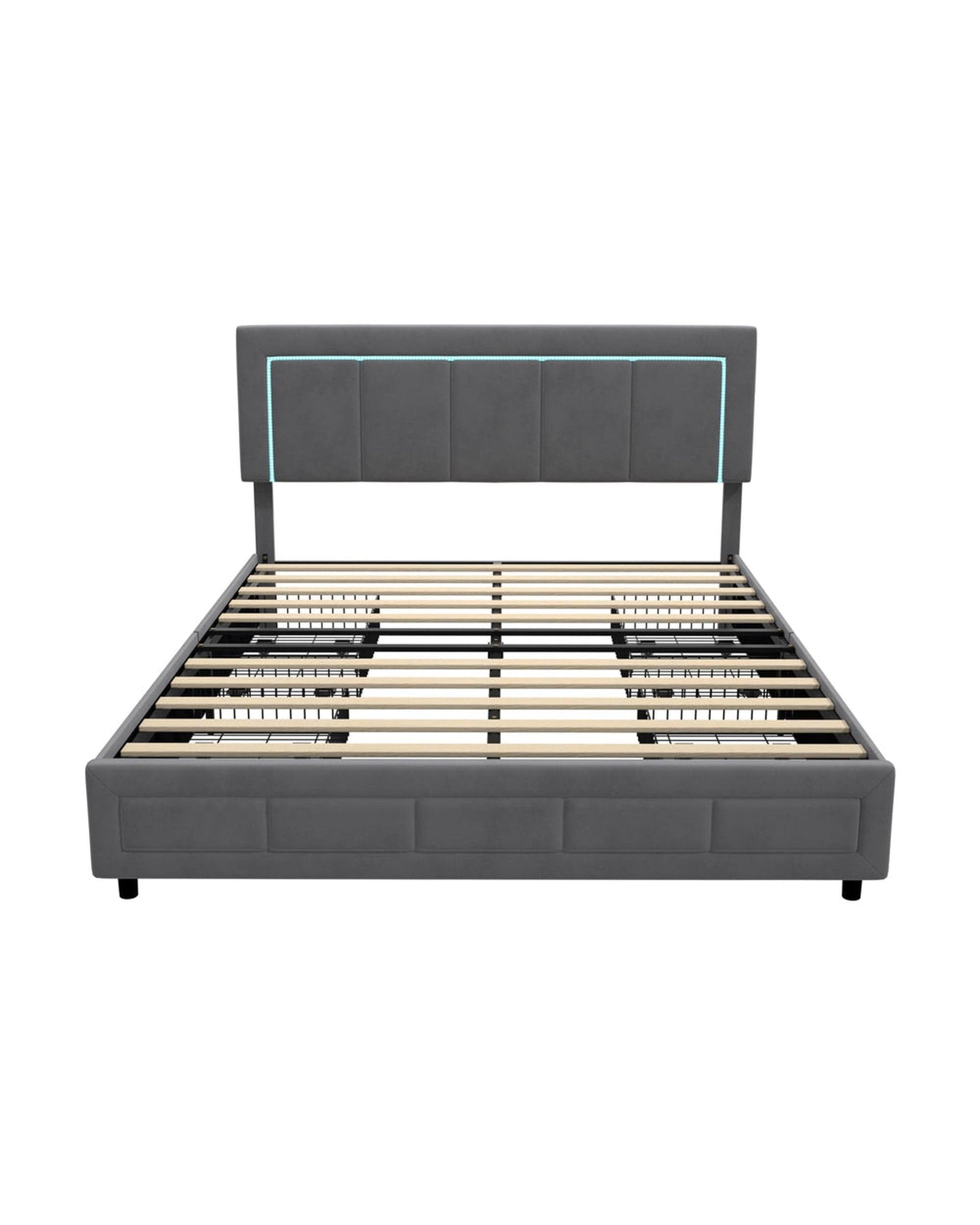 Oikiture Bedframe CLOUD LED Bed Frame 4 Drawers Adjustable Head Velvet