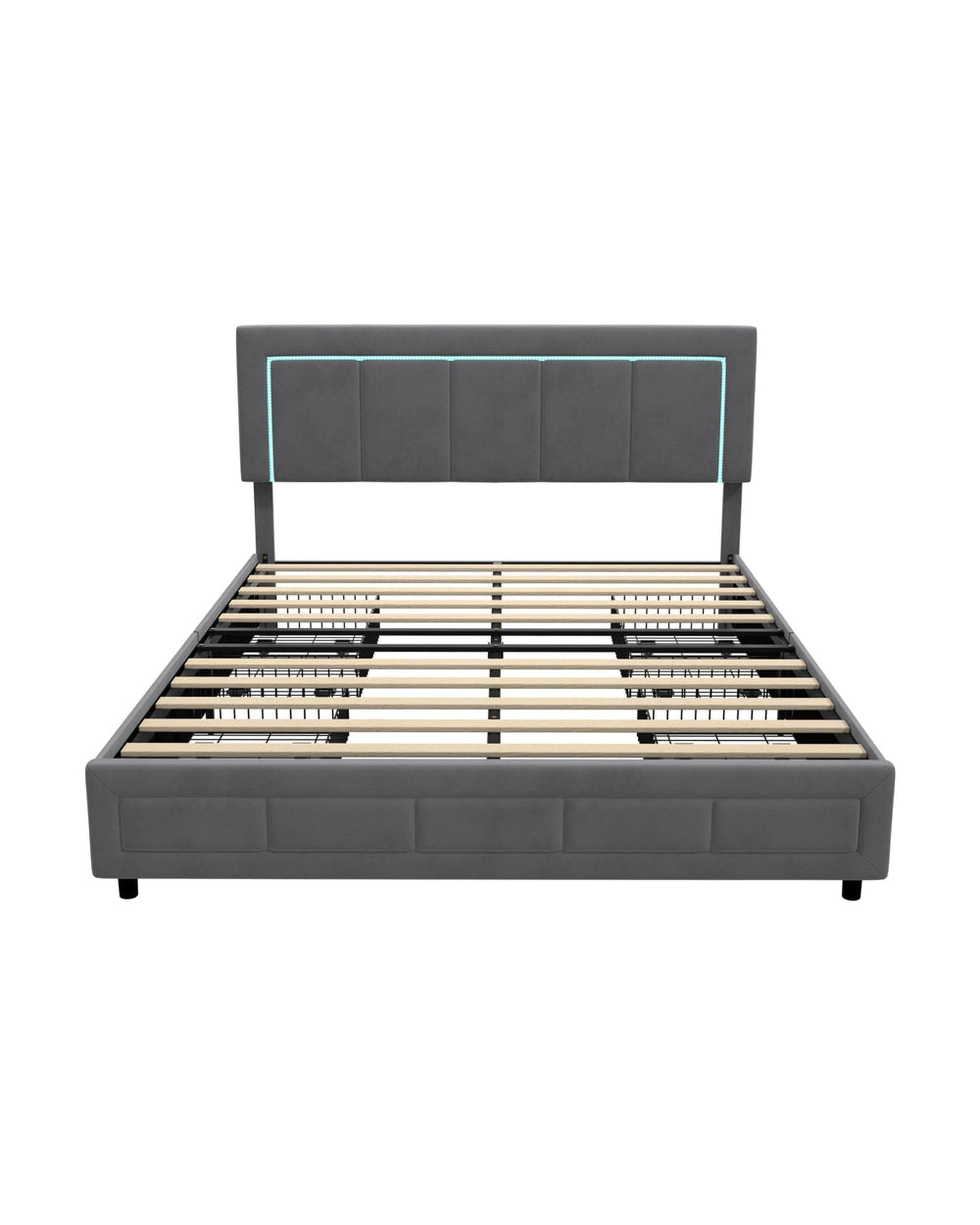 Oikiture Bedframe CLOUD LED Bed Frame 4 Drawers Adjustable Head Velvet