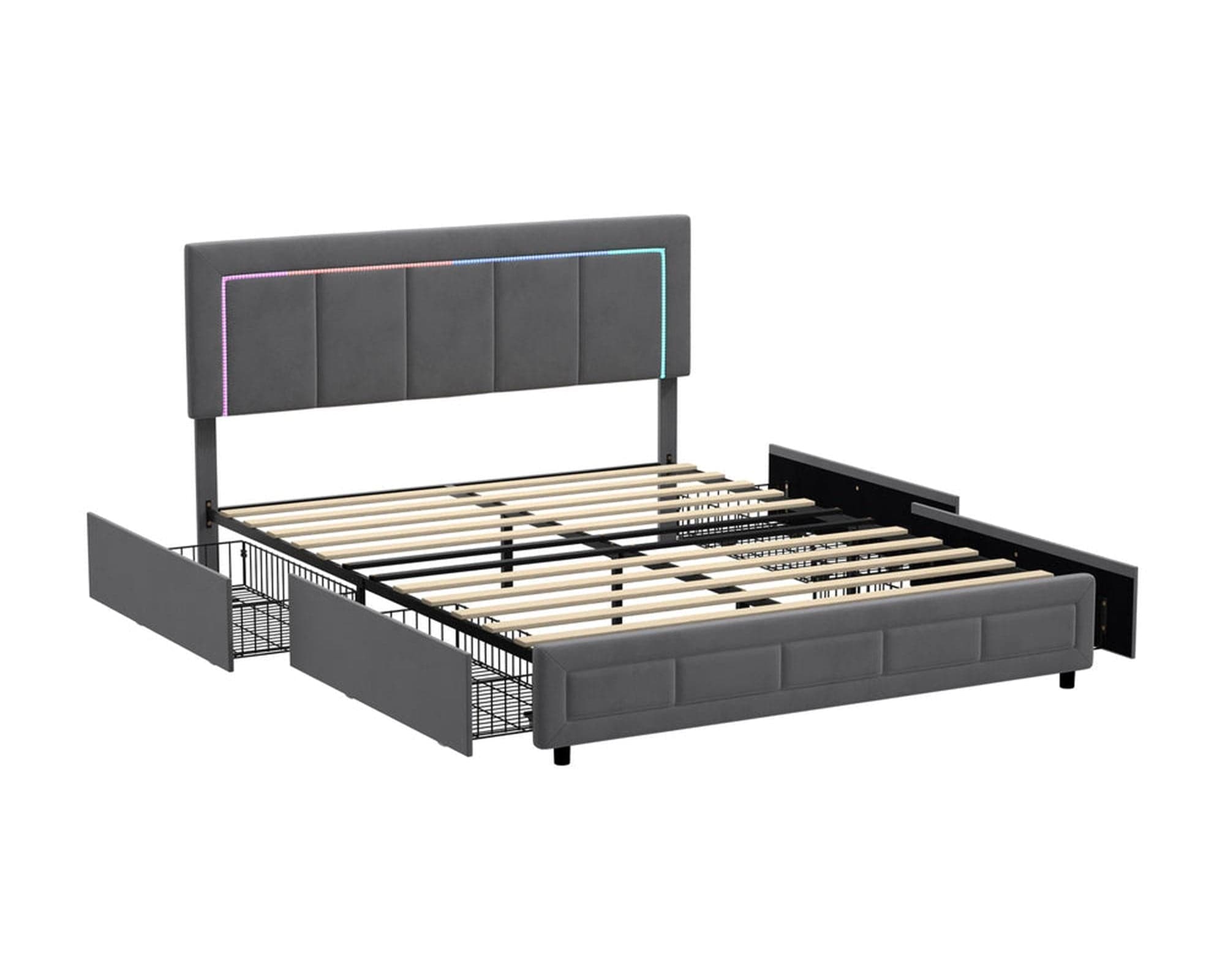 Oikiture Bedframe CLOUD LED Bed Frame 4 Drawers Adjustable Head Velvet
