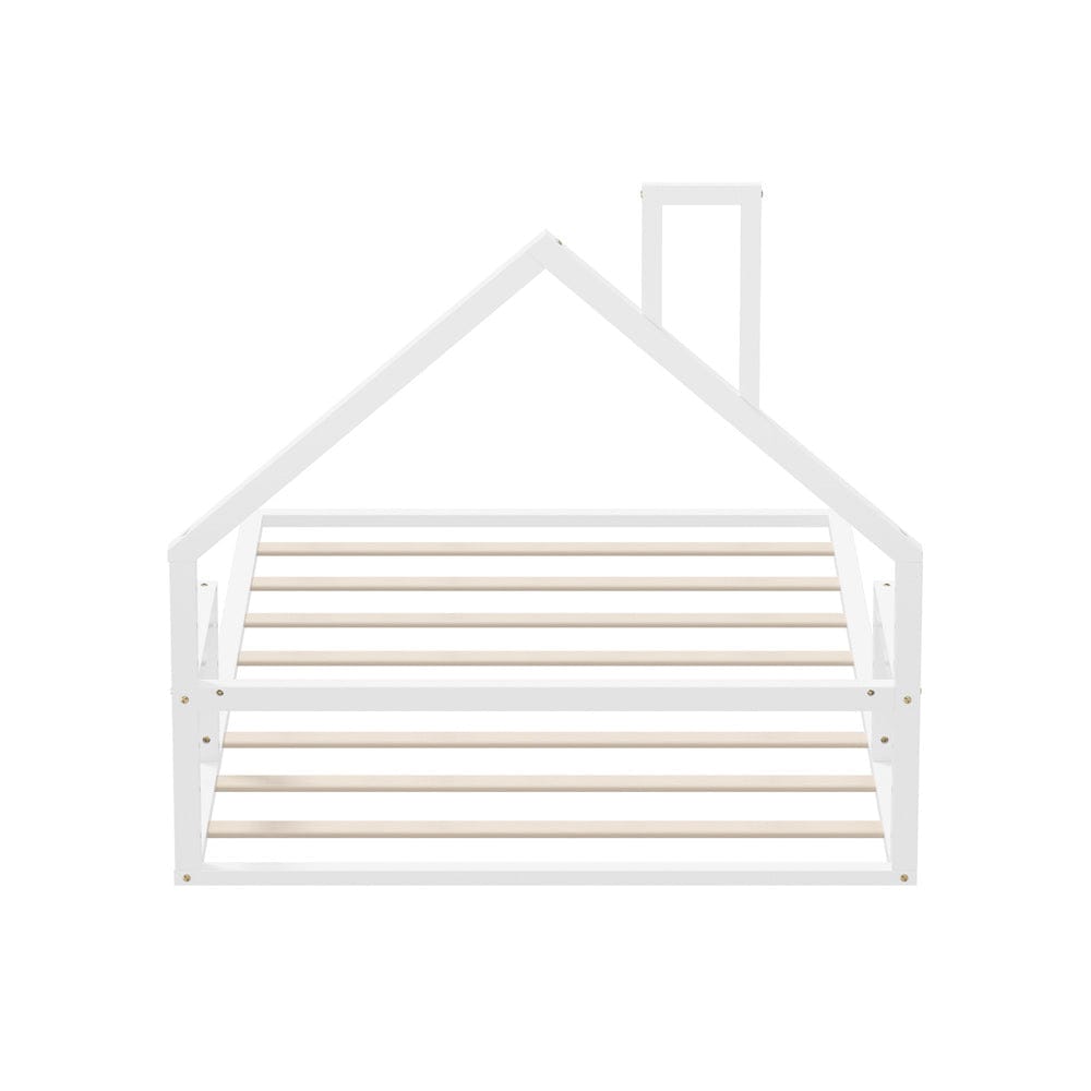 Oikiture Bedframe Coommaa Wooden Kids Bed Frame Floor Beds Chimney King Single White