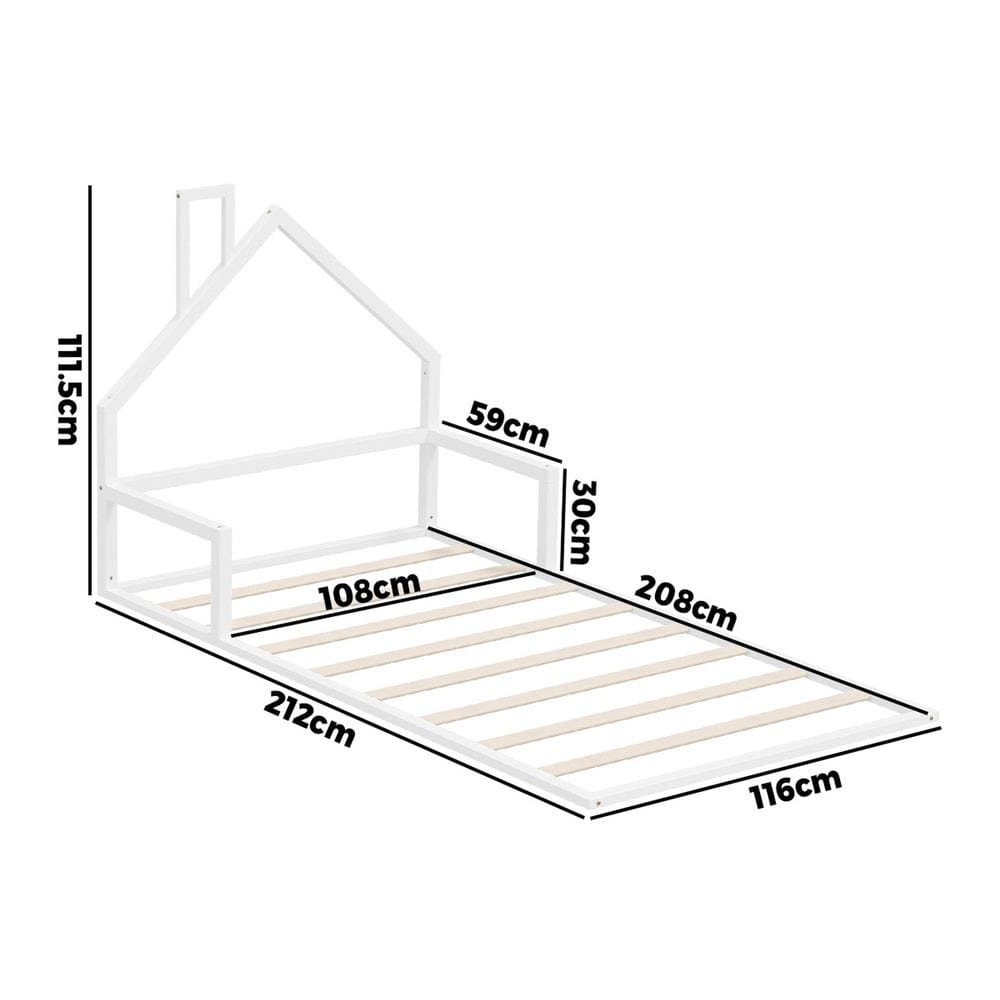 Oikiture Bedframe Coommaa Wooden Kids Bed Frame Floor Beds Chimney King Single White