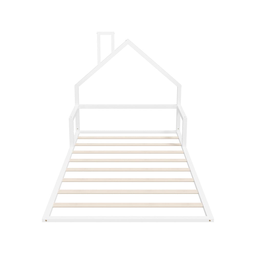Oikiture Bedframe Coommaa Wooden Kids Bed Frame Floor Beds Chimney King Single White