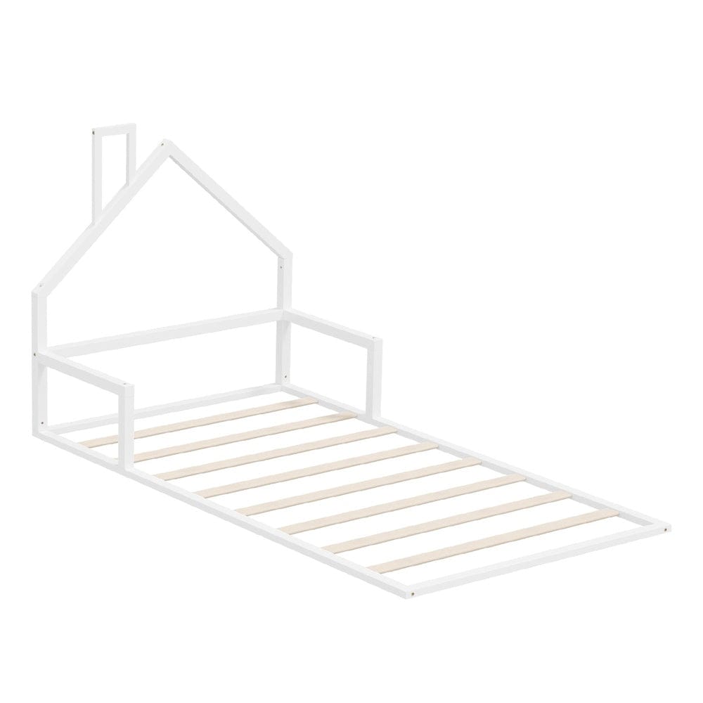 Oikiture Bedframe Coommaa Wooden Kids Bed Frame Floor Beds Chimney King Single White