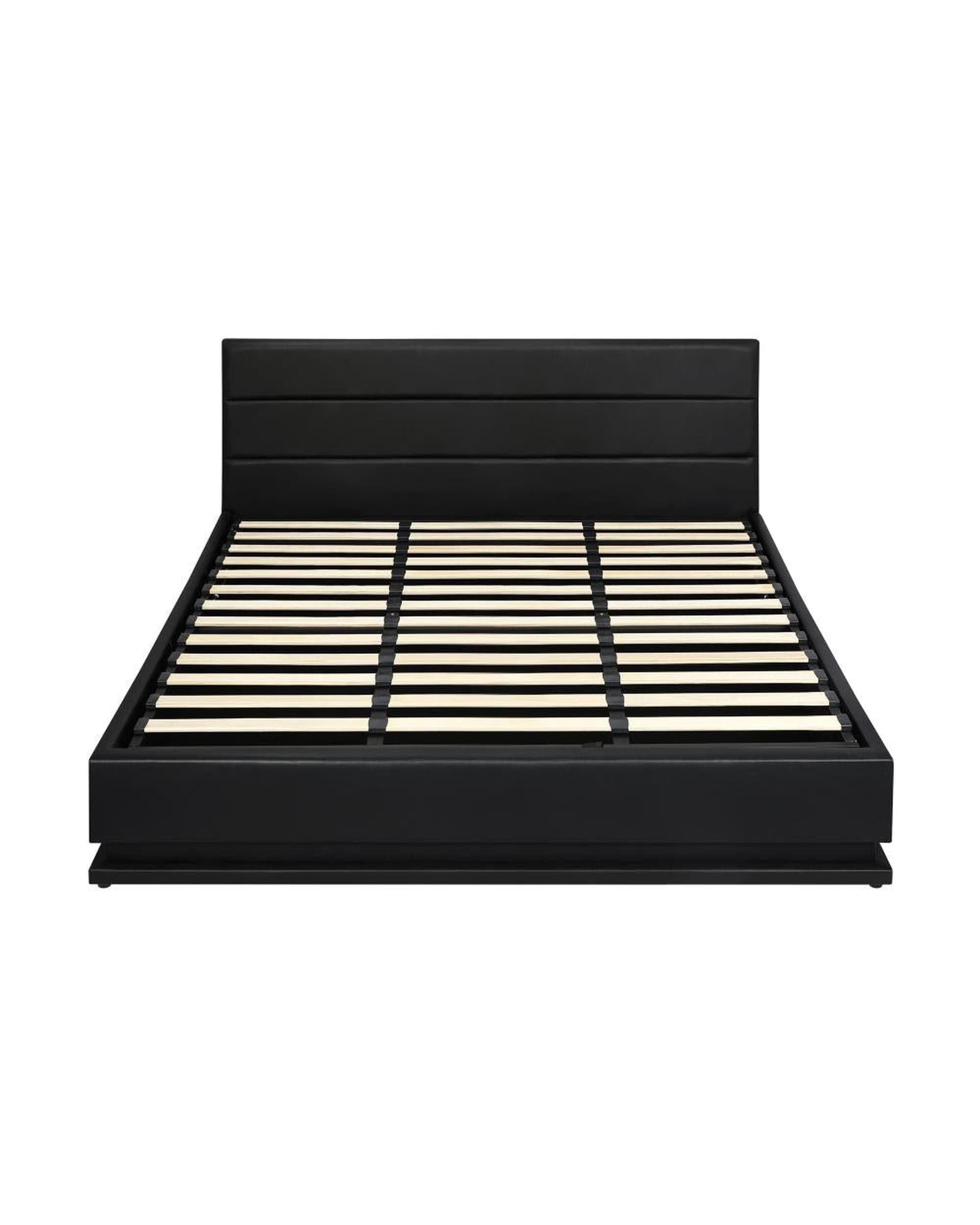 Oikiture Bedframe Costa Bed Frame, RBG Mattress Base with Gas Lift and Storage Space Black