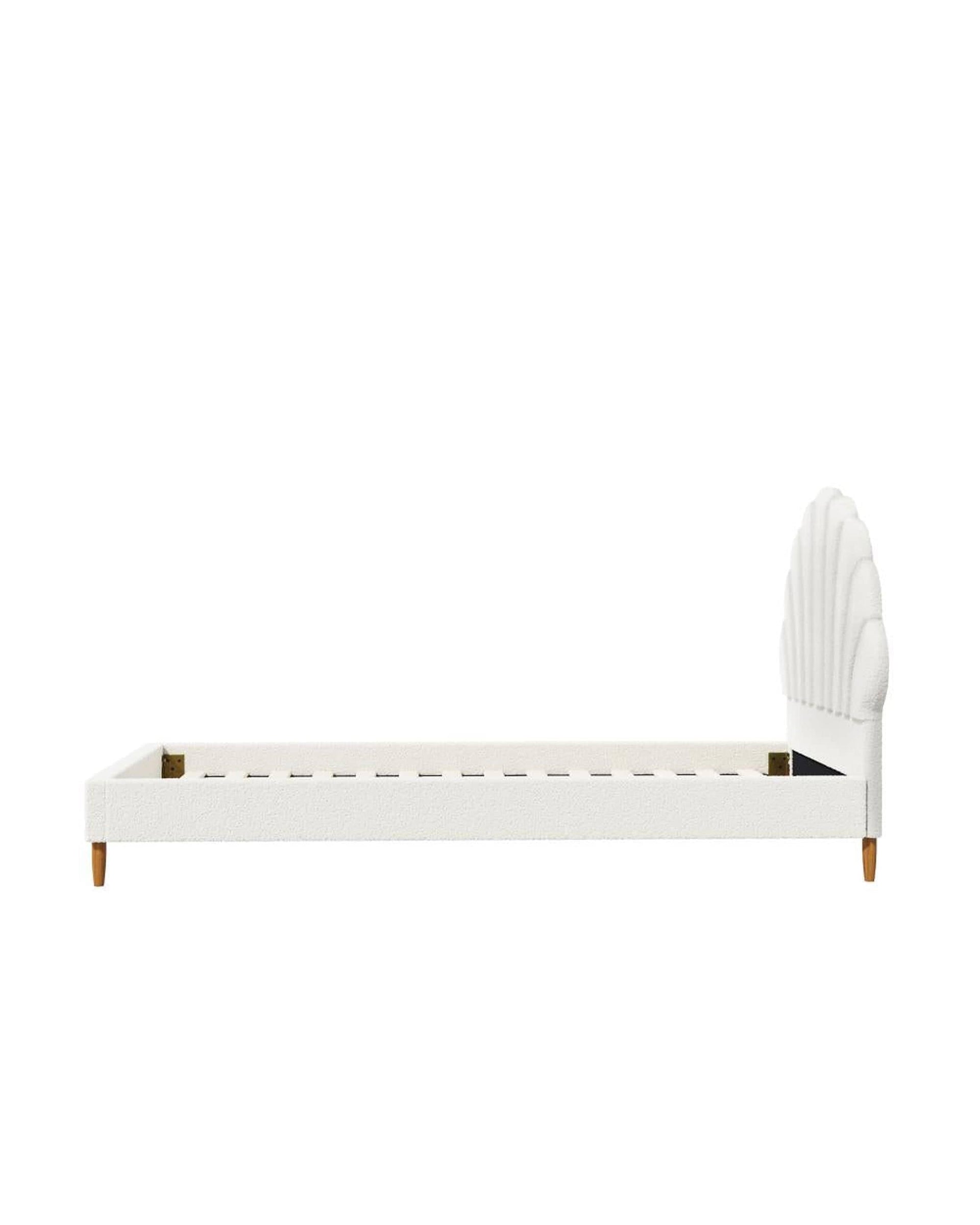 Oikiture Bedframe COVE Frame Scallop-Shape Bedhead White Boucle