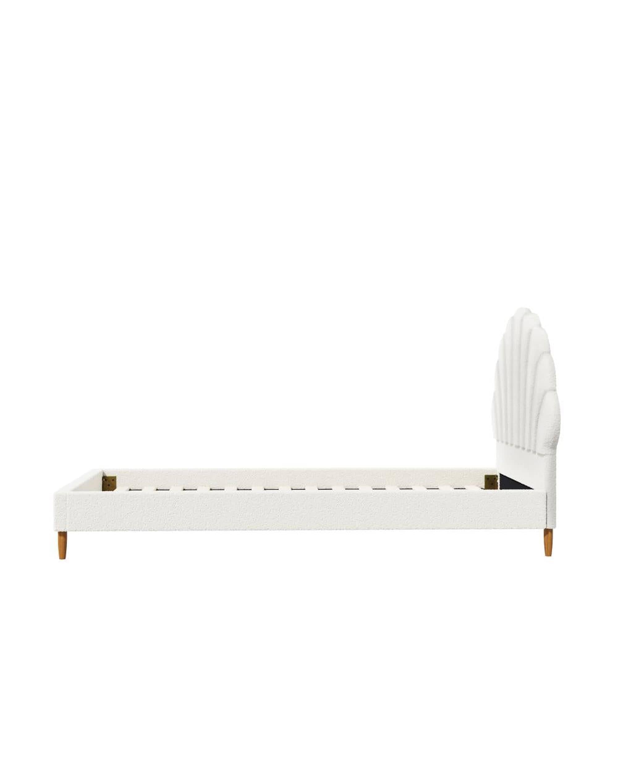 Oikiture Bedframe COVE Frame Scallop-Shape Bedhead White Boucle