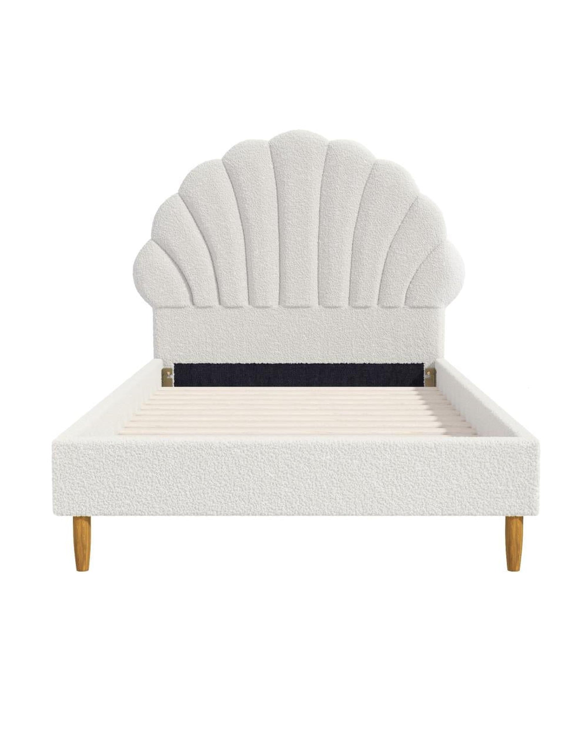 Oikiture Bedframe COVE Frame Scallop-Shape Bedhead White Boucle