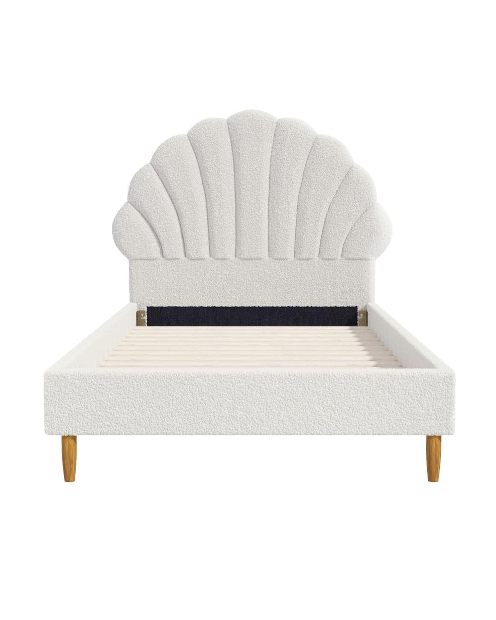 Oikiture Bedframe COVE Frame Scallop-Shape Bedhead White Boucle