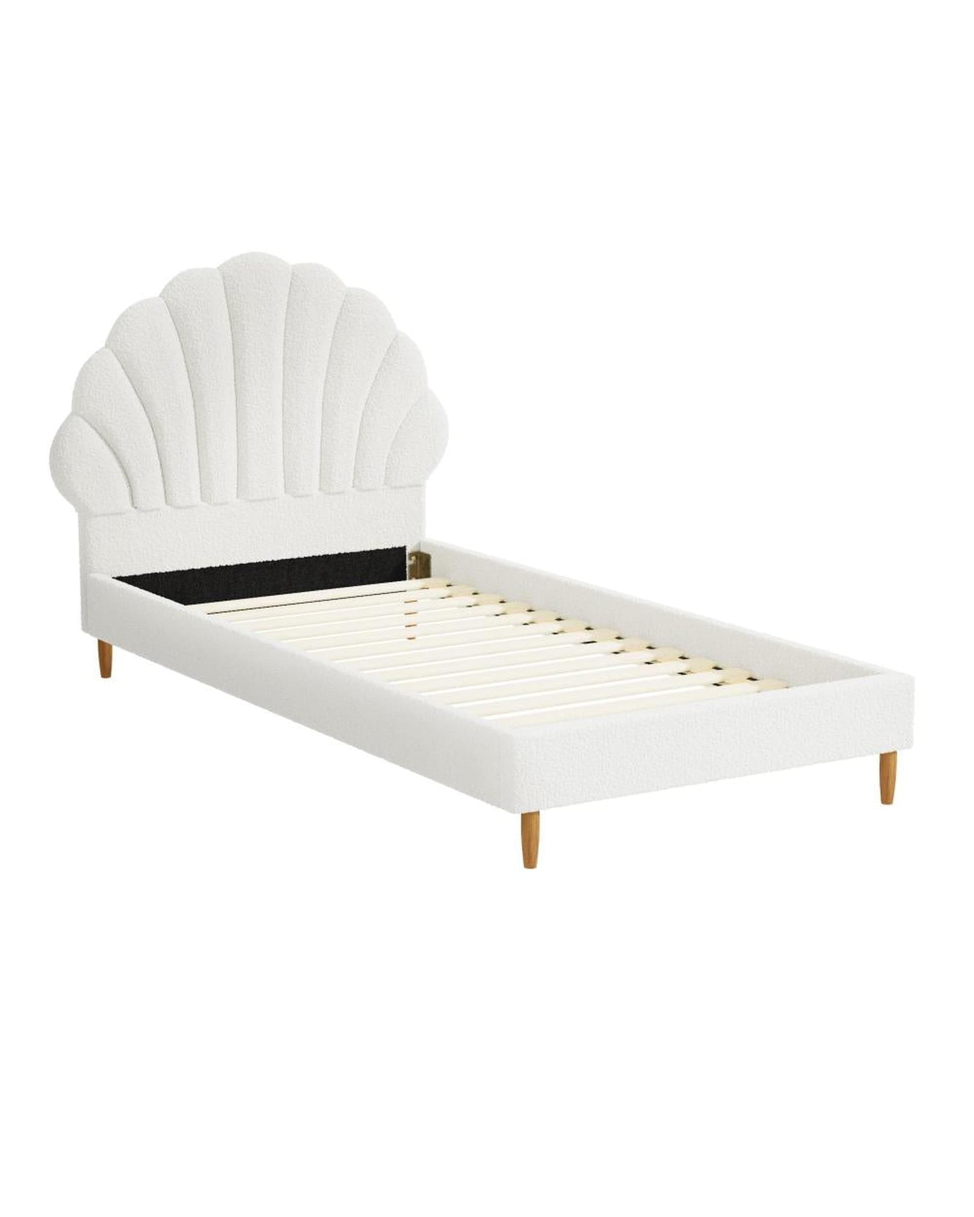 Oikiture Bedframe COVE Frame Scallop-Shape Bedhead White Boucle