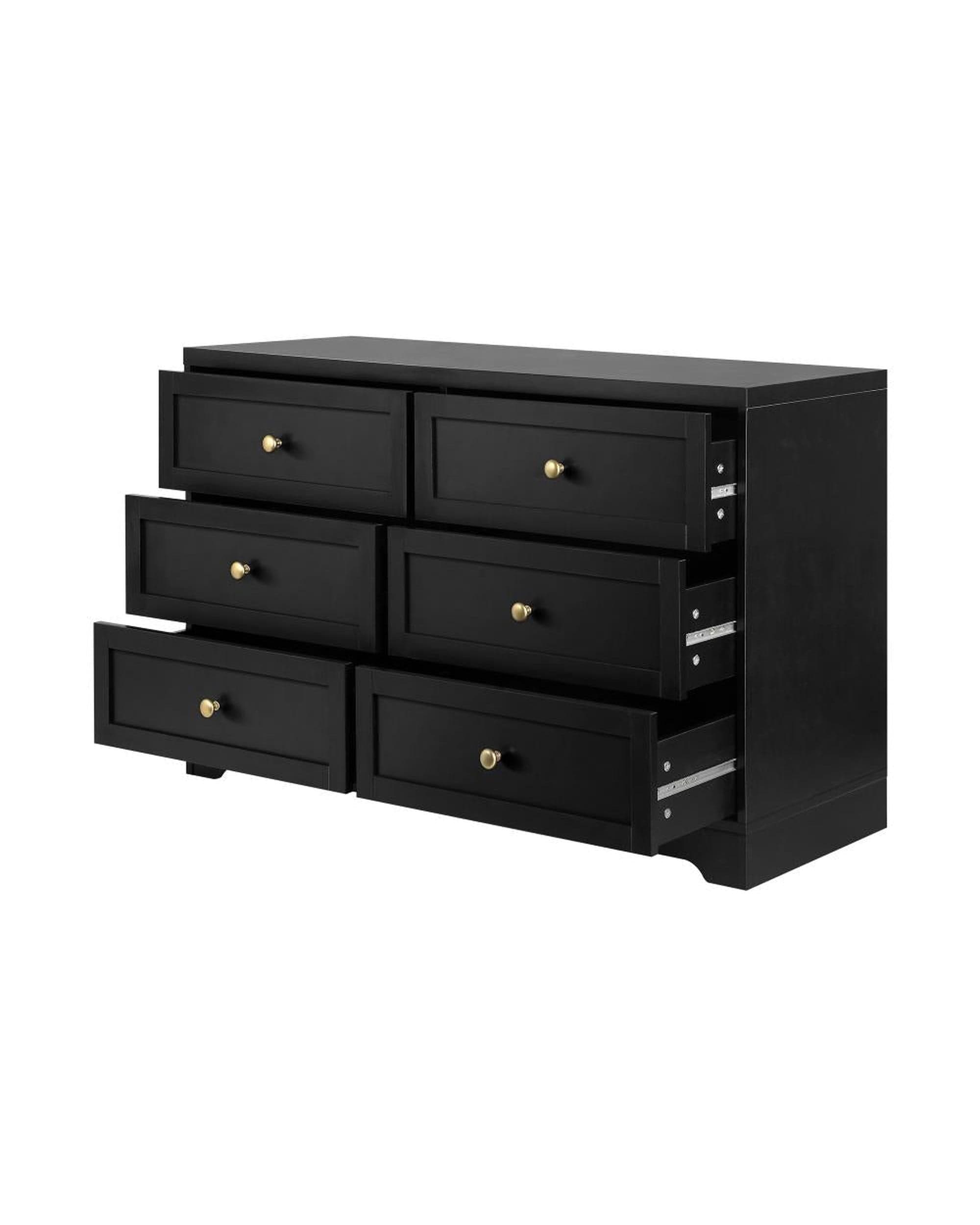 Oikiture Chest of Drawers DAIN Chest of Drawers with 6 Drawers Dresser Tallboy Storage Cabinet Black