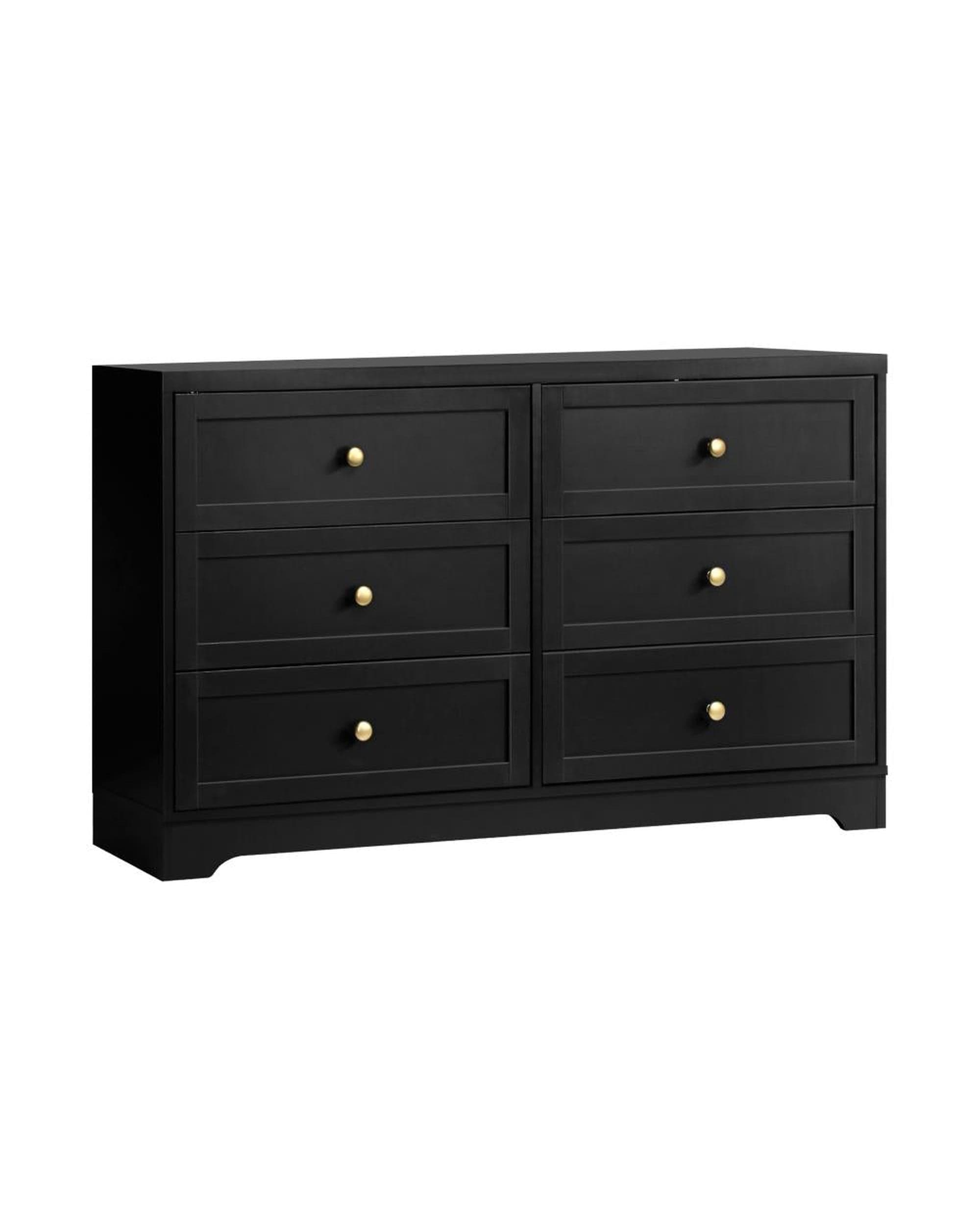 Oikiture Chest of Drawers DAIN Chest of Drawers with 6 Drawers Dresser Tallboy Storage Cabinet Black