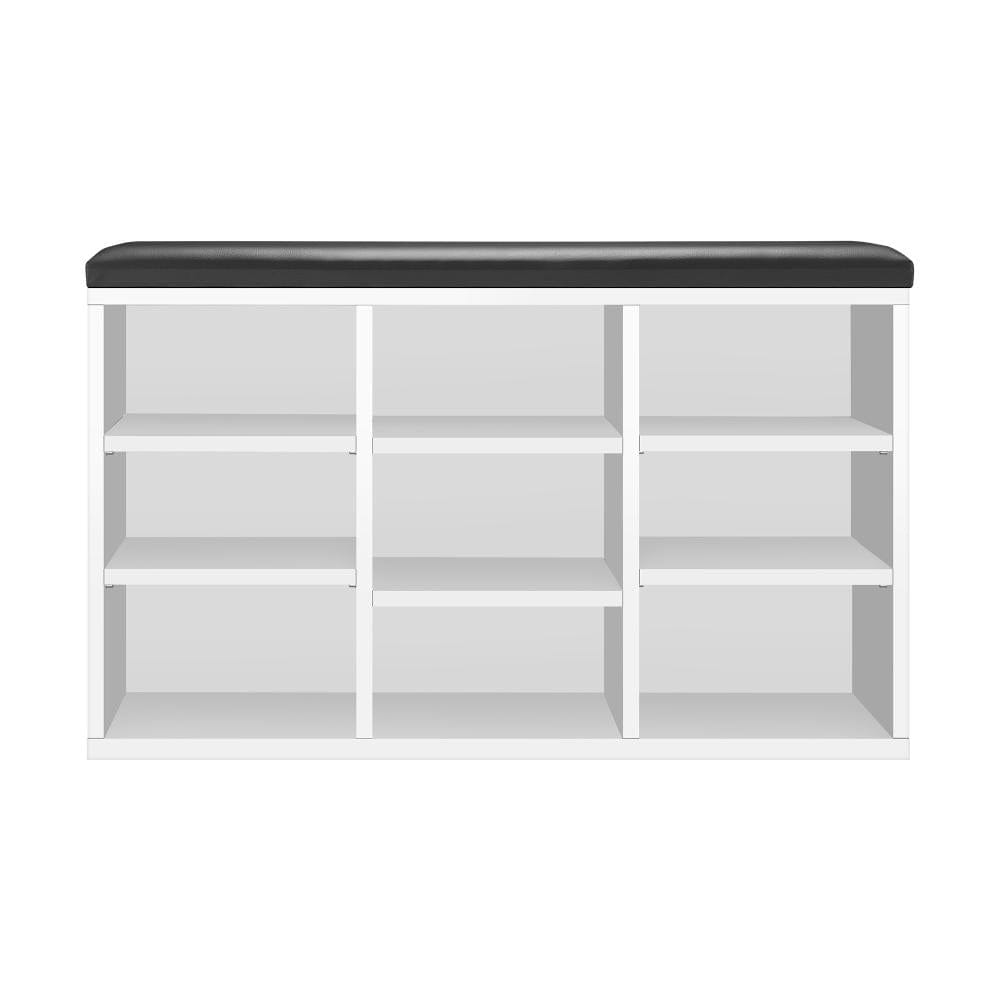 Oikiture Shoe Rack Daven Shoe Cabinet Bench Organiser Shoe Rack Storage Padded Seat Wooden Shelf
