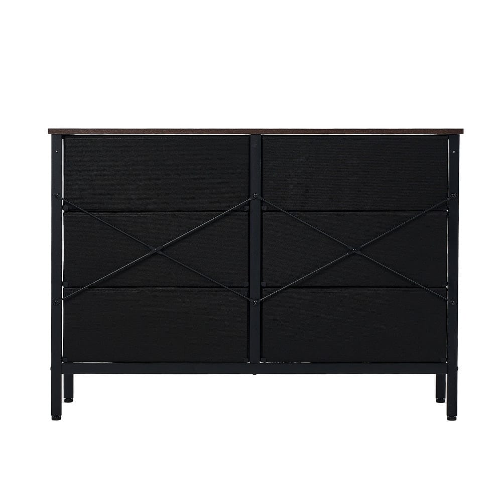 Oikiture Chest of Drawers DIMA 6 Chest of Drawers Rattan Fabric Dresser Tallboy