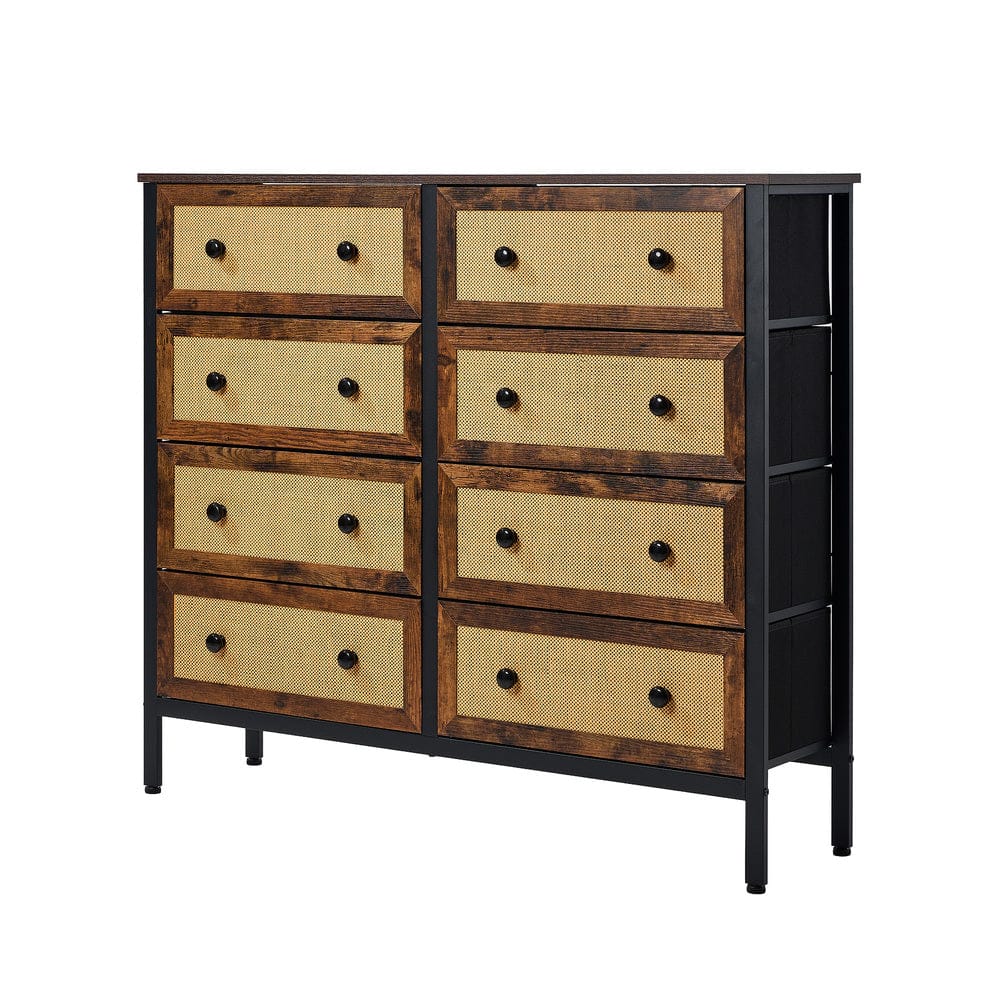 Oikiture Chest of Drawers DIME 8 Chest of Drawers Rattan Fabric Dresser Tallboy