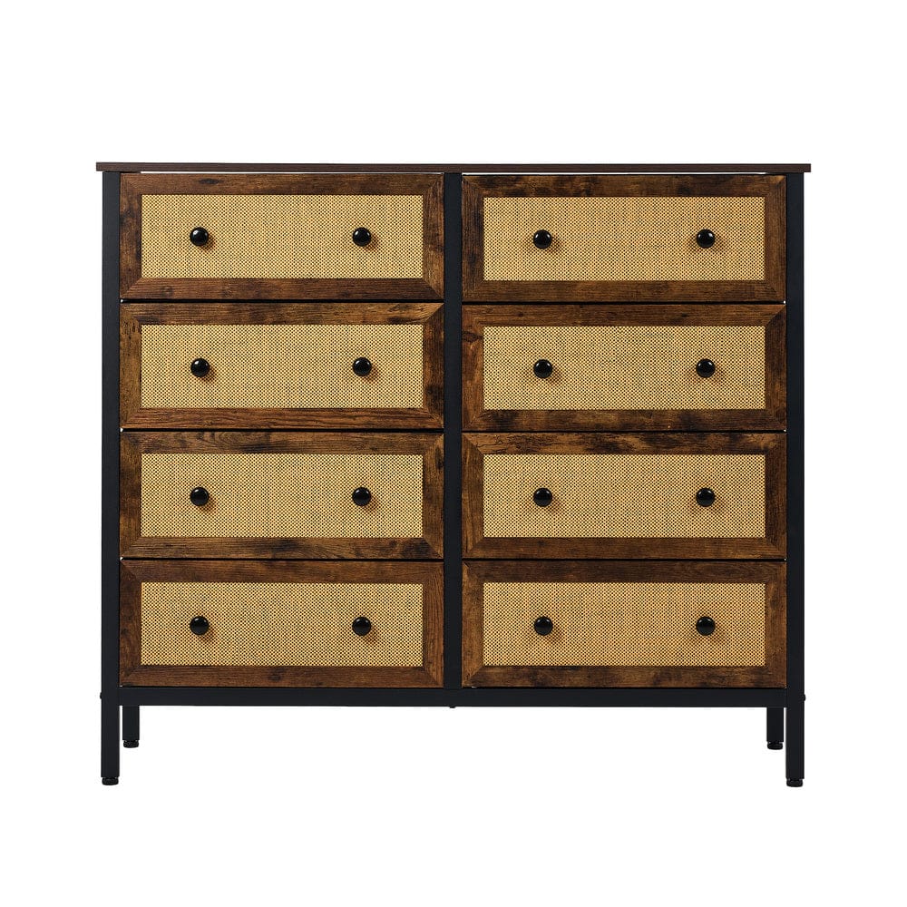 Oikiture Chest of Drawers DIME 8 Chest of Drawers Rattan Fabric Dresser Tallboy