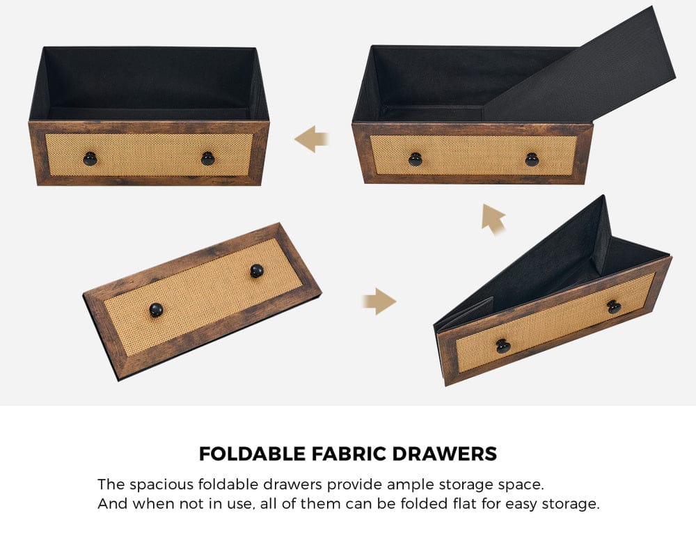 Oikiture Chest of Drawers DIME 8 Chest of Drawers Rattan Fabric Dresser Tallboy