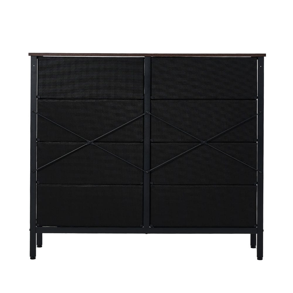Oikiture Chest of Drawers DIME 8 Chest of Drawers Rattan Fabric Dresser Tallboy