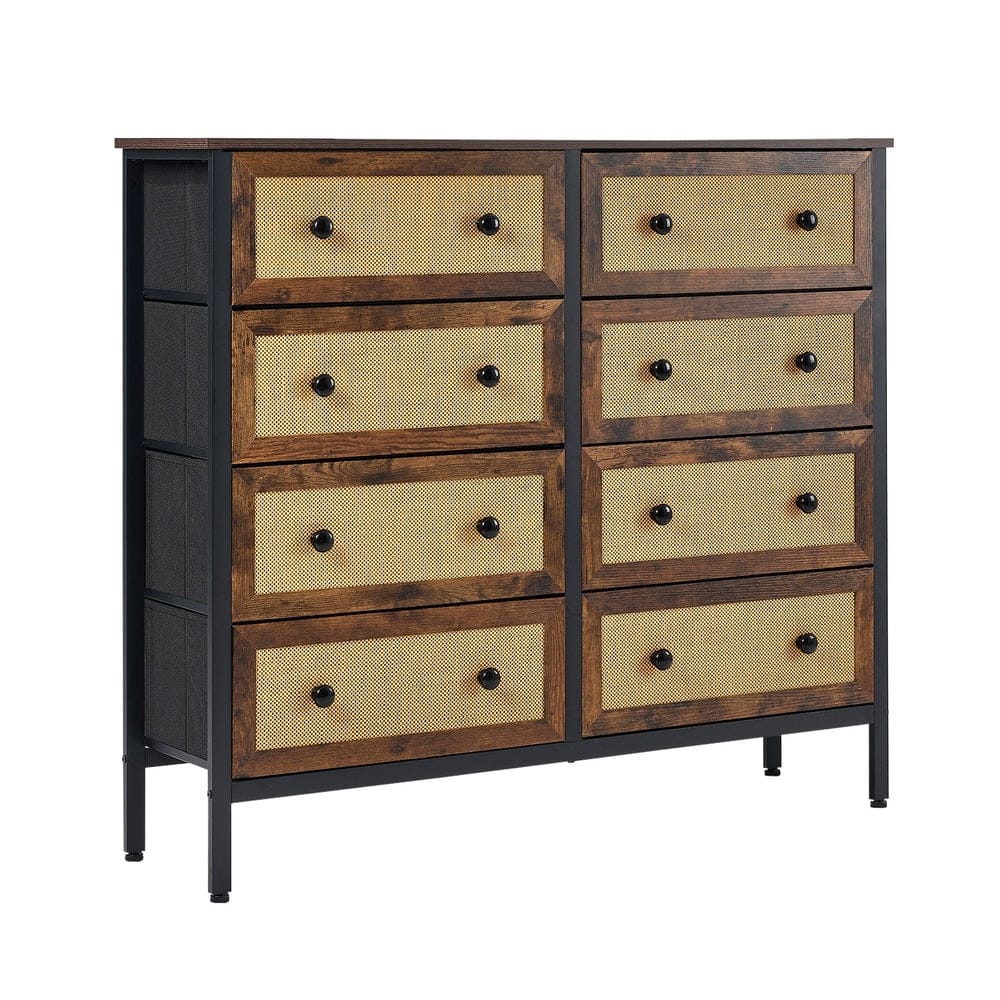 Oikiture Chest of Drawers DIME 8 Chest of Drawers Rattan Fabric Dresser Tallboy