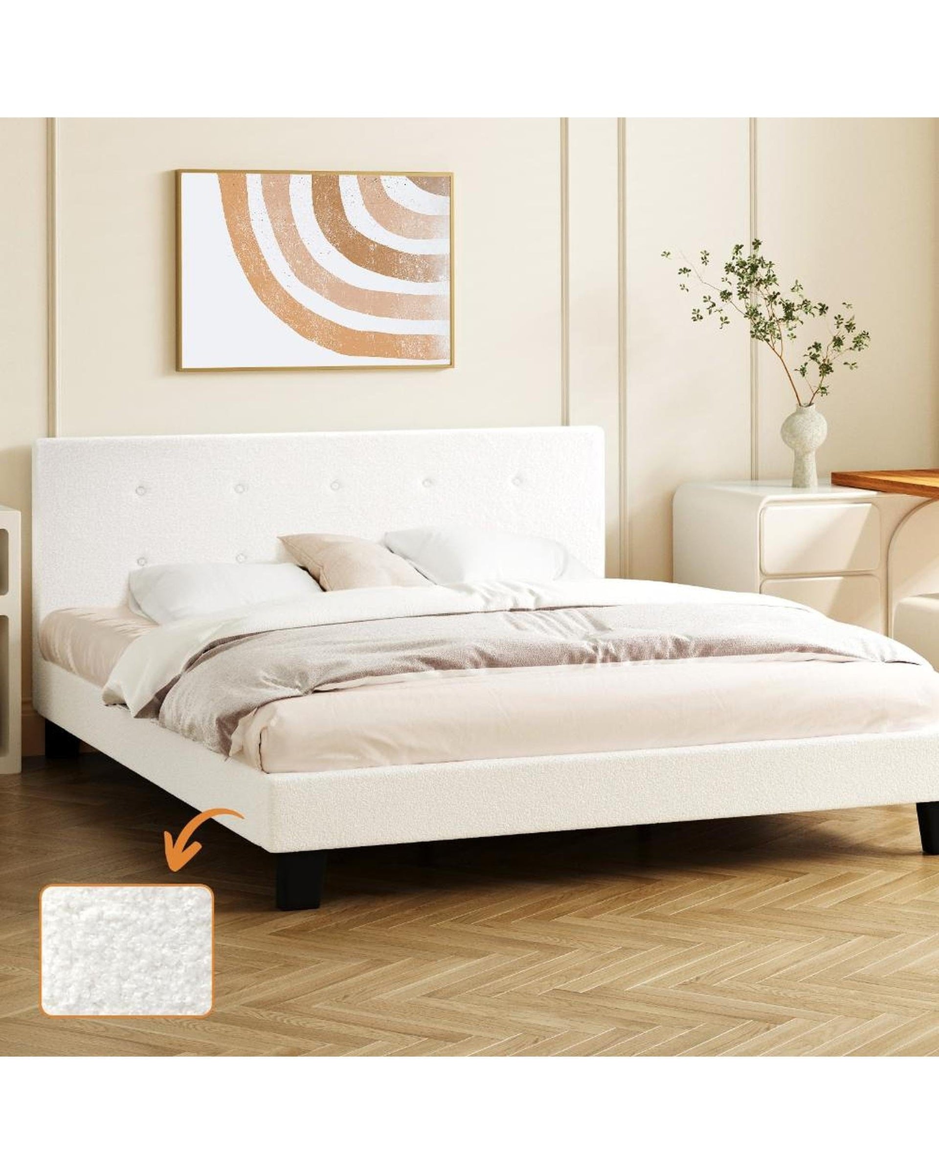 Oikiture Bedframe DOMANI Bed Frame White Boucle Cloud Shape