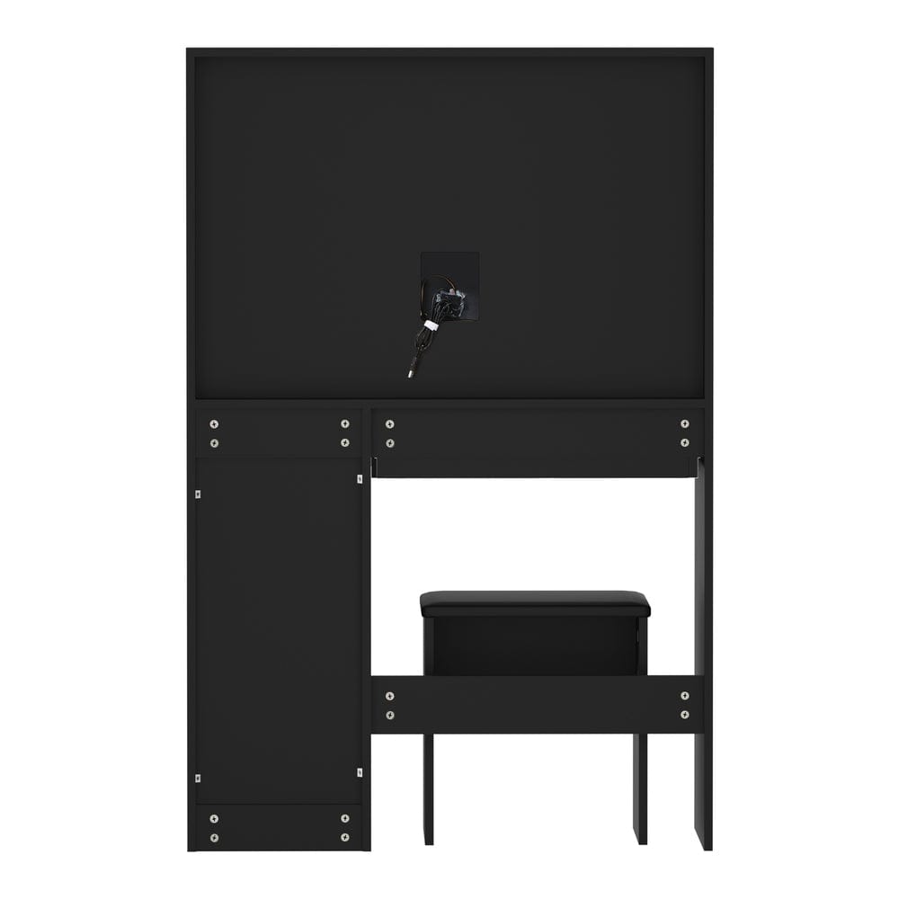 Oikiture Dressing Table Dressing Table Stool Set Large Mirror LED Light Black