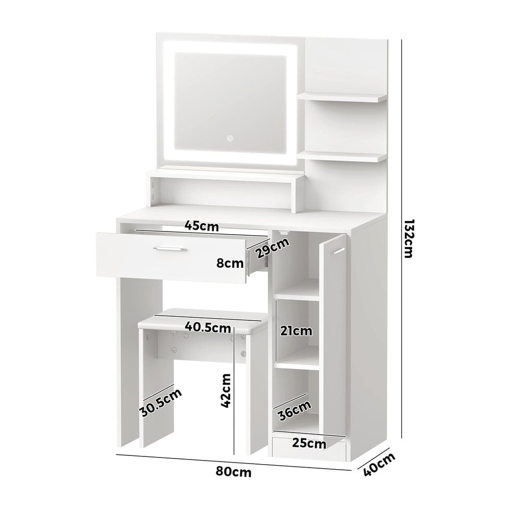Oikiture Dressing Table Dressing Table Stool Set LED Light Large Cabinet White