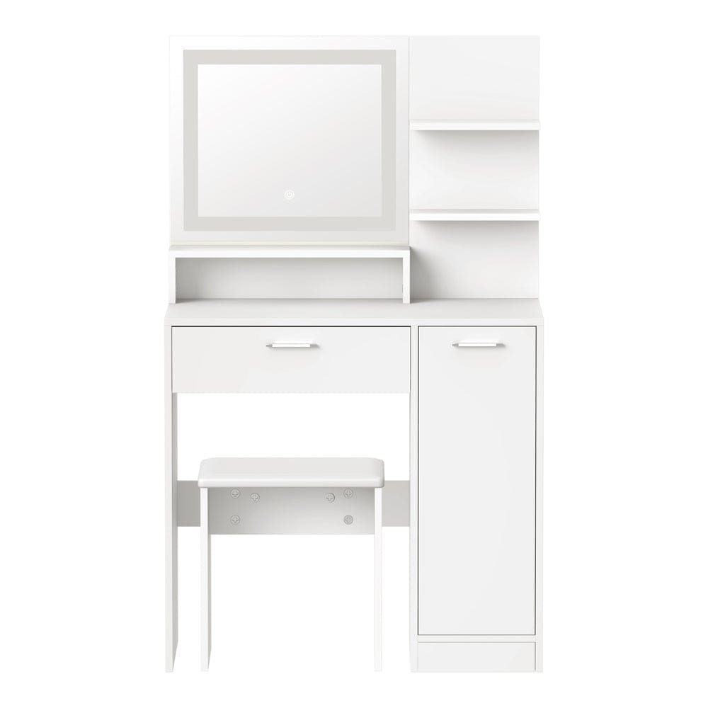 Oikiture Dressing Table Dressing Table Stool Set LED Light Large Cabinet White