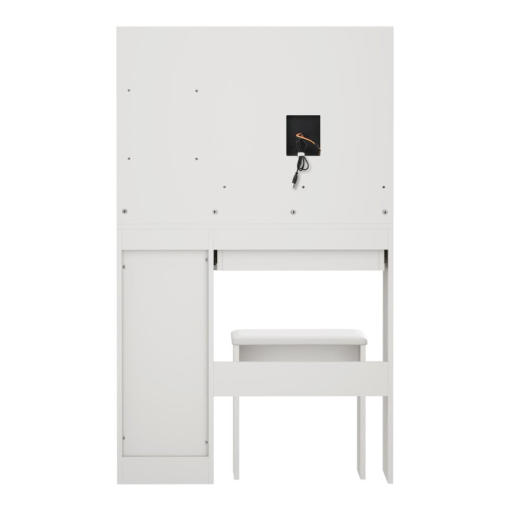 Oikiture Dressing Table Dressing Table Stool Set LED Light Large Cabinet White
