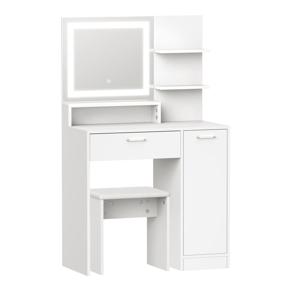 Oikiture Dressing Table Dressing Table Stool Set LED Light Large Cabinet White