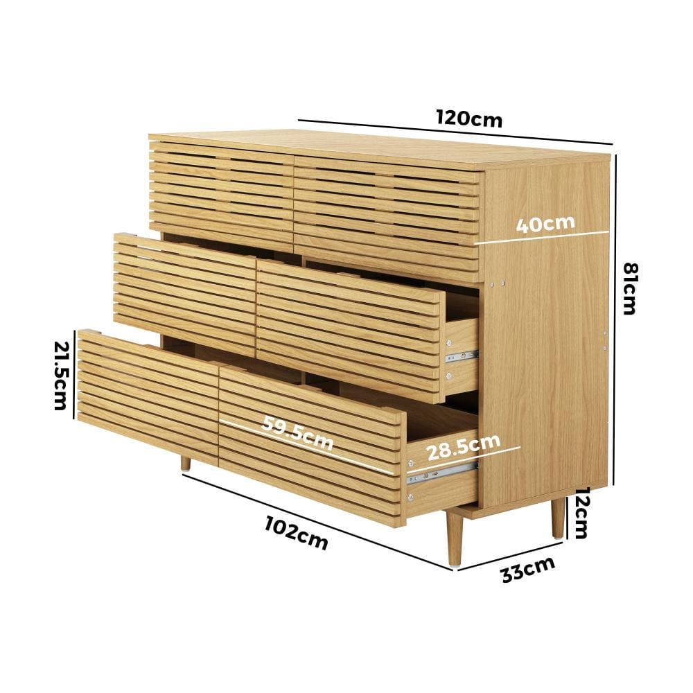 Oikiture Chest of Drawers EDEN 6 Chest of Drawers Tallboy Cabinet Bedroom Clothes Unique Furniture