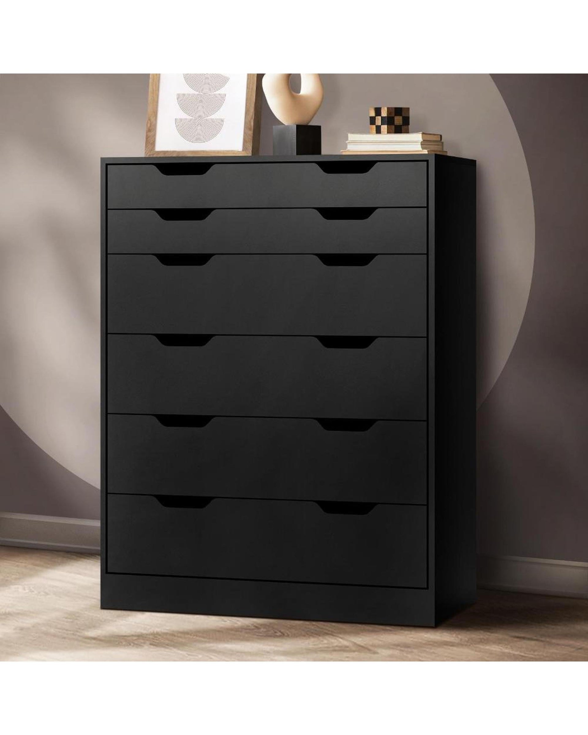 Oikiture Chest of Drawers ELOUEF 6 Chest of Drawers Tallboy Storage Cabinet Dresser Bedroom Black