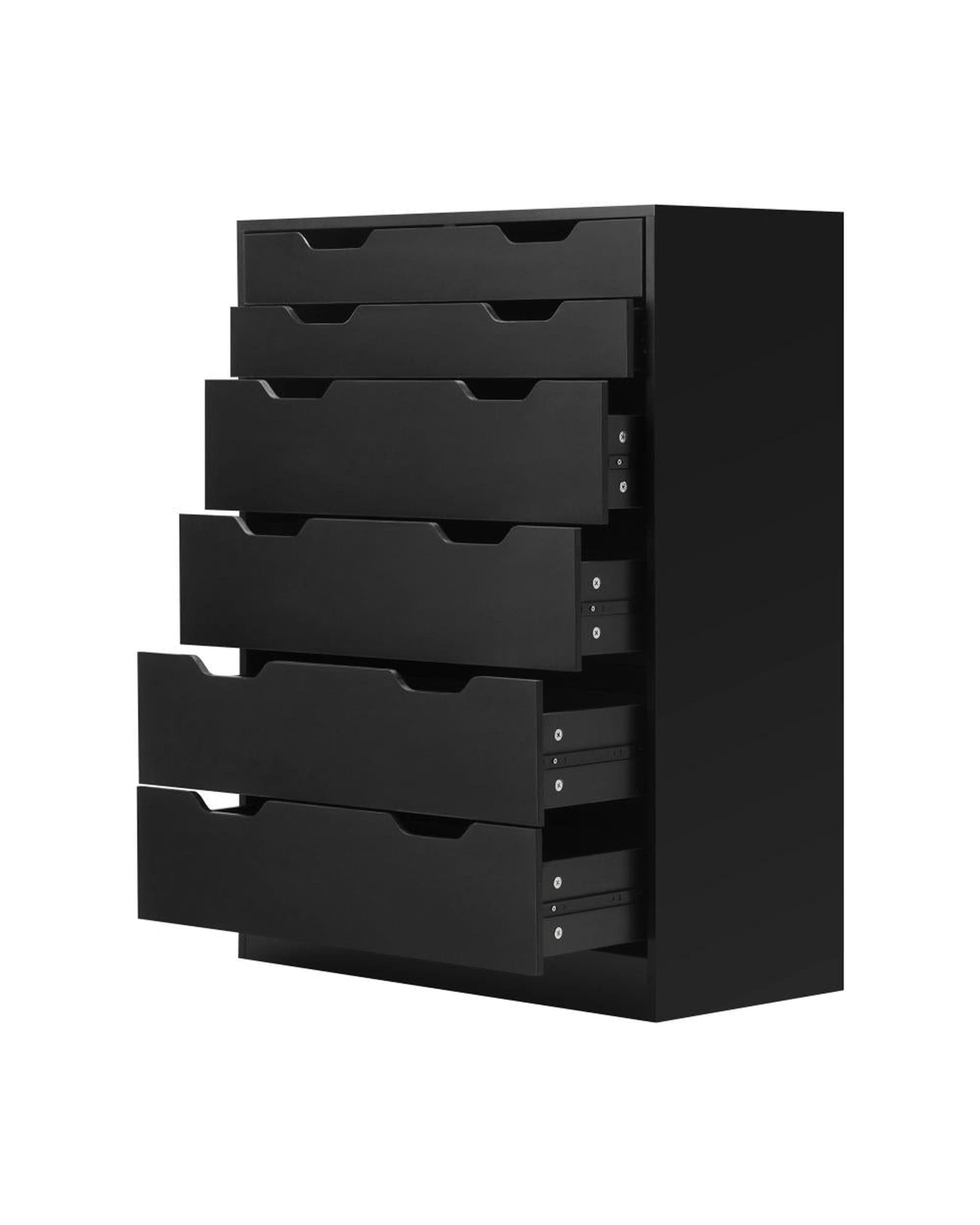 Oikiture Chest of Drawers ELOUEF 6 Chest of Drawers Tallboy Storage Cabinet Dresser Bedroom Black