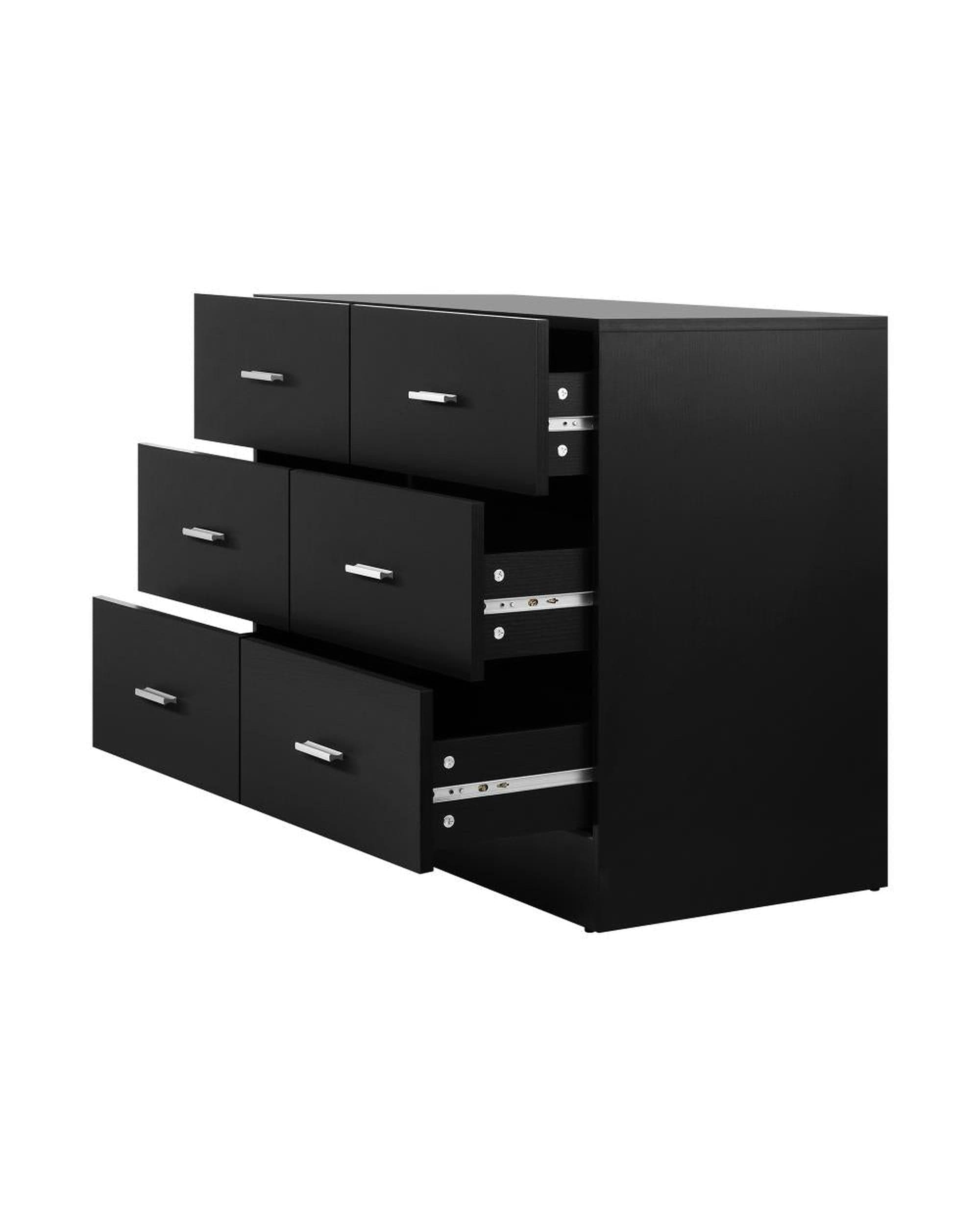 Oikiture Chest of Drawers EMILIA 6 Chest of Drawers Tallboy Dresser Table Lowboy Storage Cabinet Black