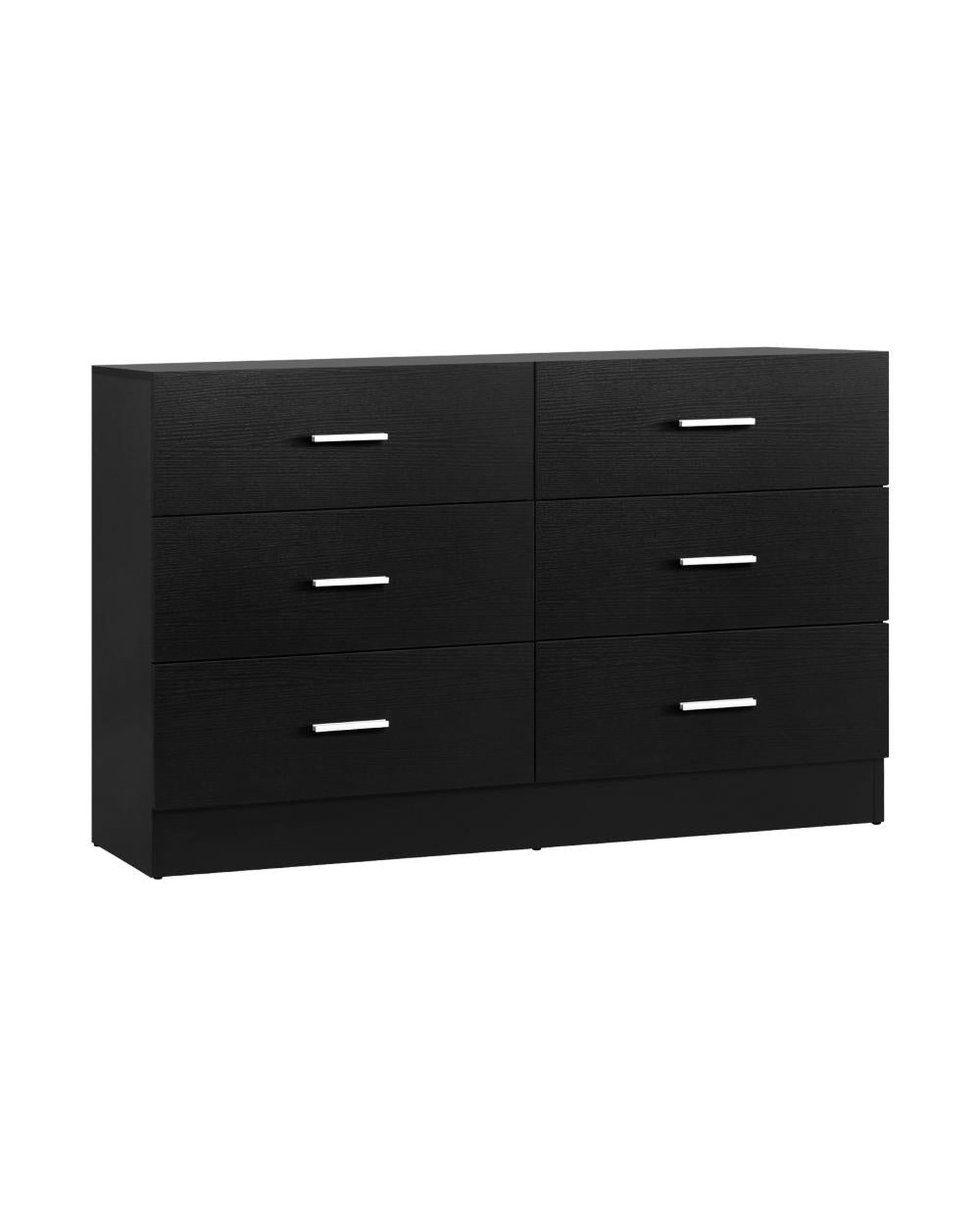 Oikiture Chest of Drawers EMILIA 6 Chest of Drawers Tallboy Dresser Table Lowboy Storage Cabinet Black