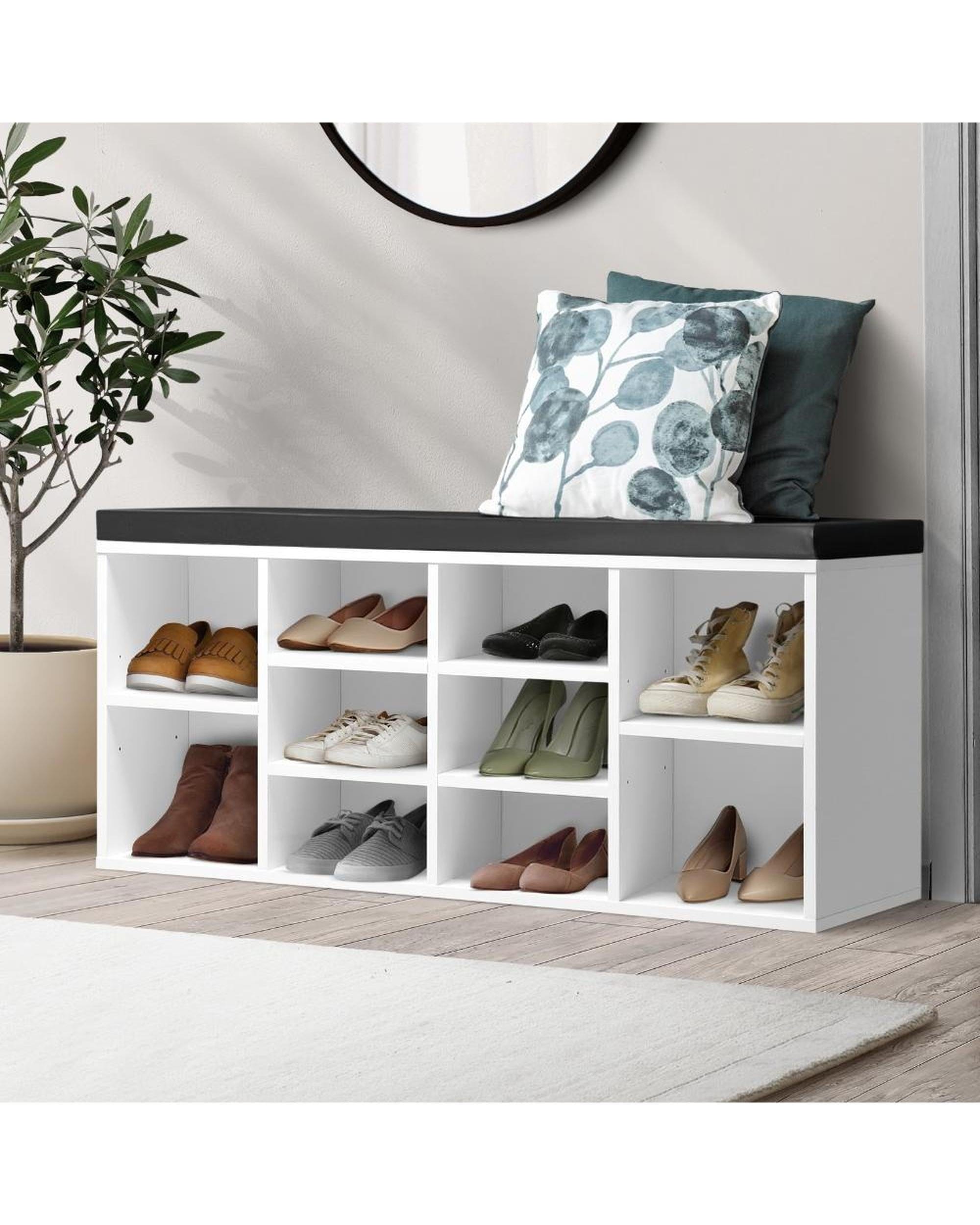 Oikiture Shoe Rack Flor Shoe Bench 105cm Shoe Storage Cabinet Orgaiser Rack Storage Shelf Black and White