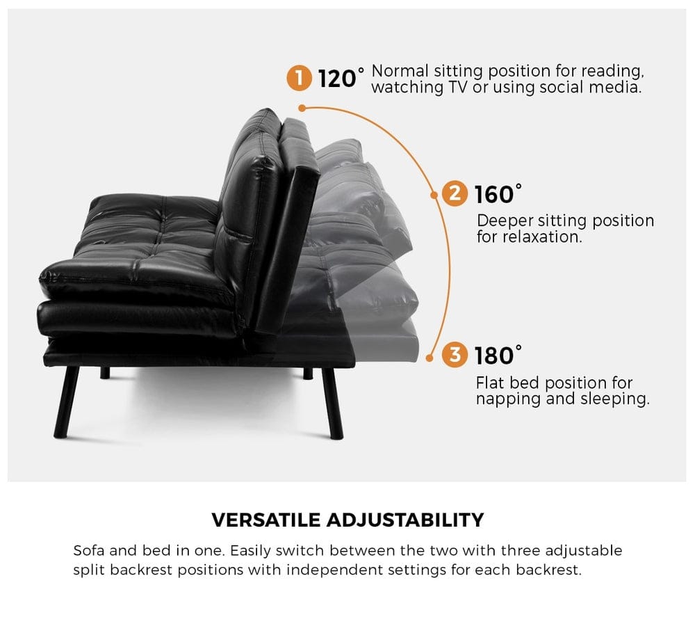 Oikiture Sofa FOS Sofa Bed Convertible Leather 3-Seater Black
