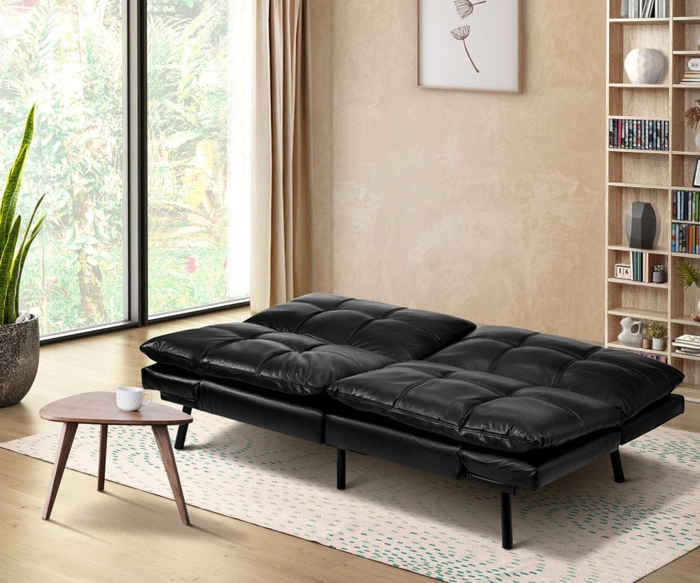 Oikiture Sofa FOS Sofa Bed Convertible Leather 3-Seater Black