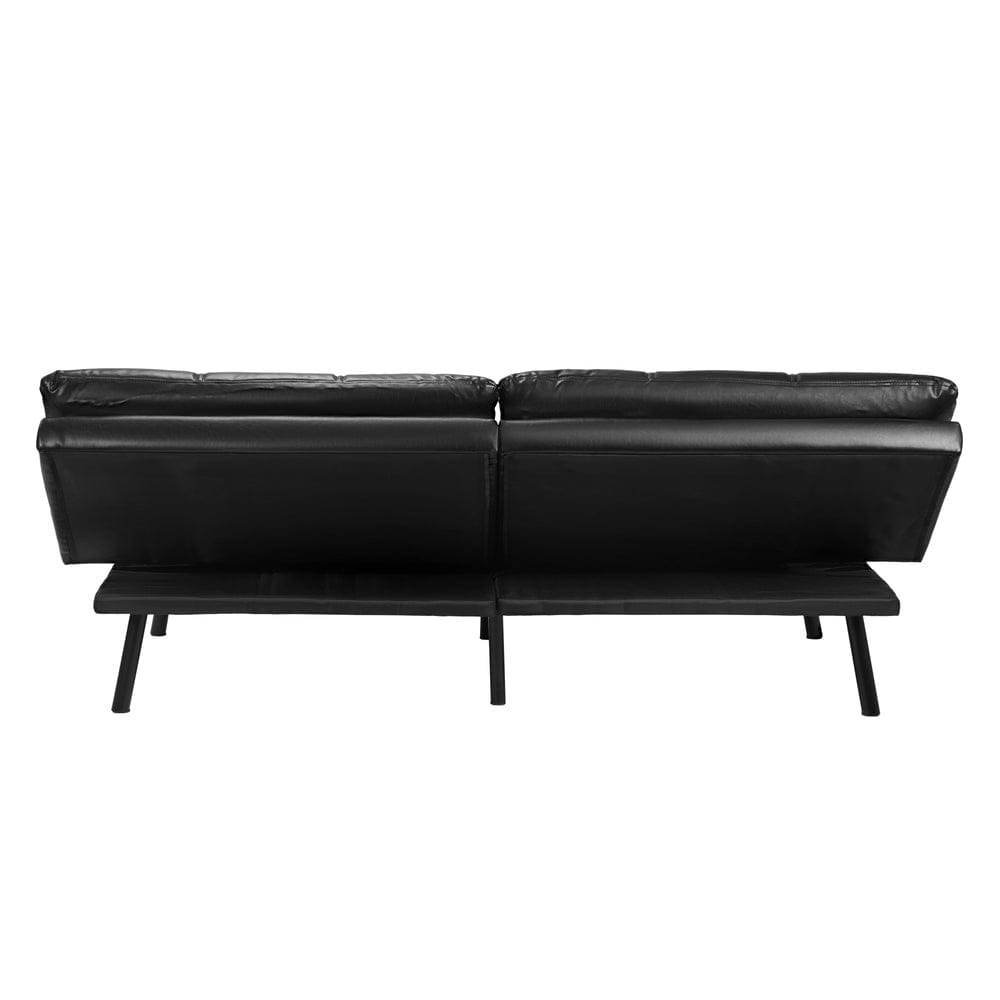 Oikiture Sofa FOS Sofa Bed Convertible Leather 3-Seater Black